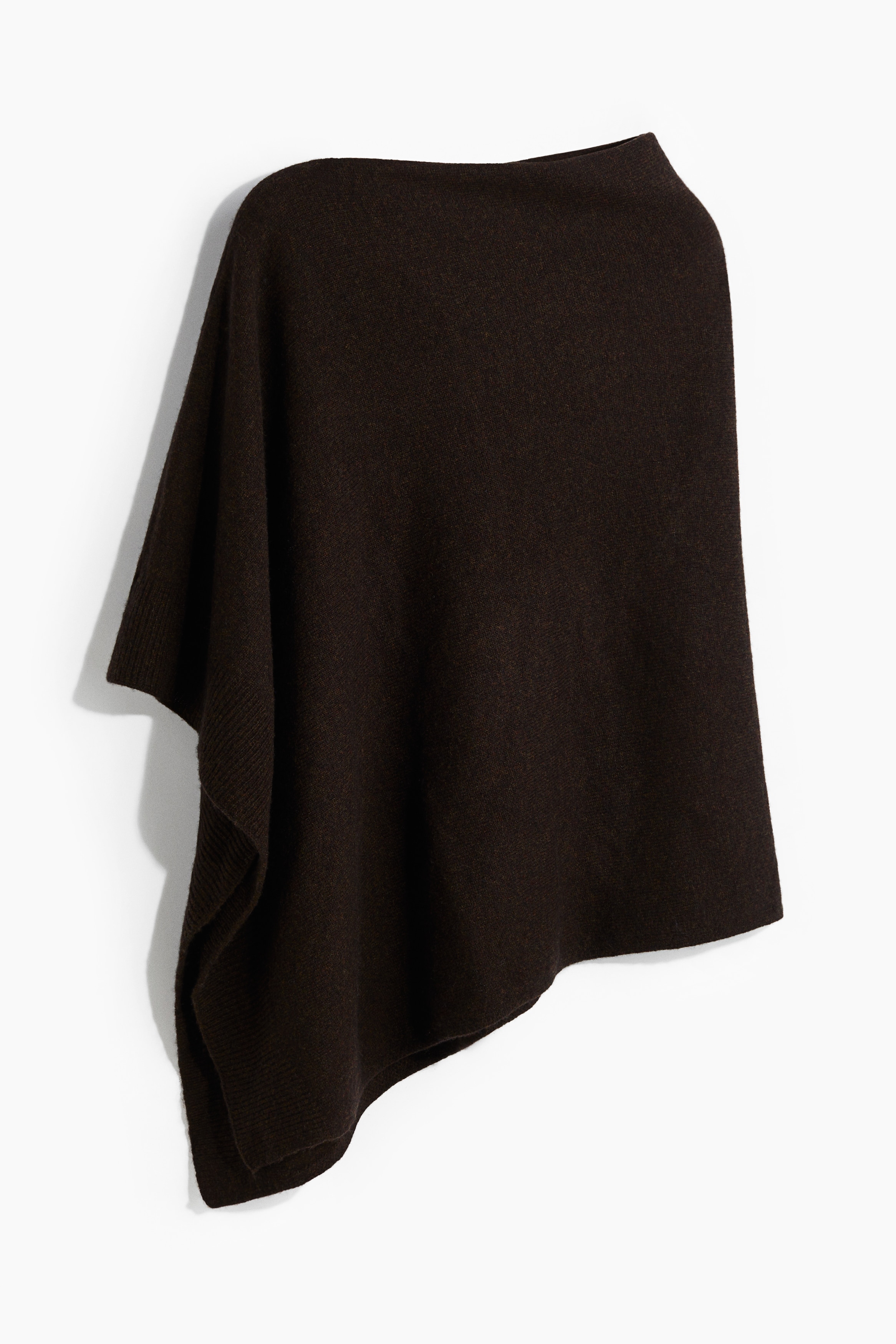 Finstickad poncho i kashmirmix - Mörkbrun