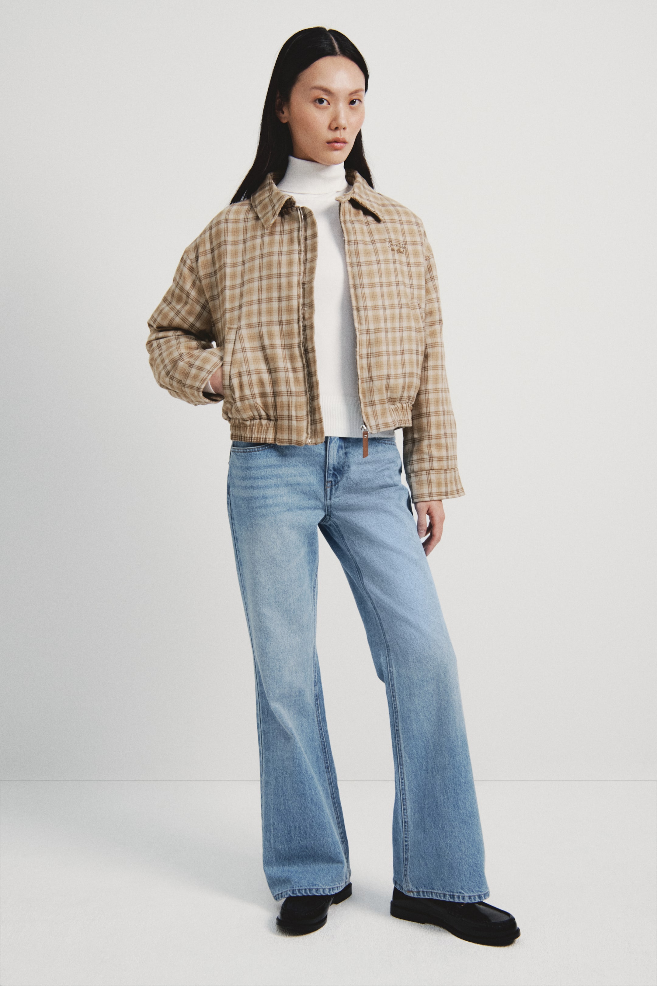 拡大画像を表示: Padded twill jacket - ダークベージュ／チェック - レディース | H&M JP 2