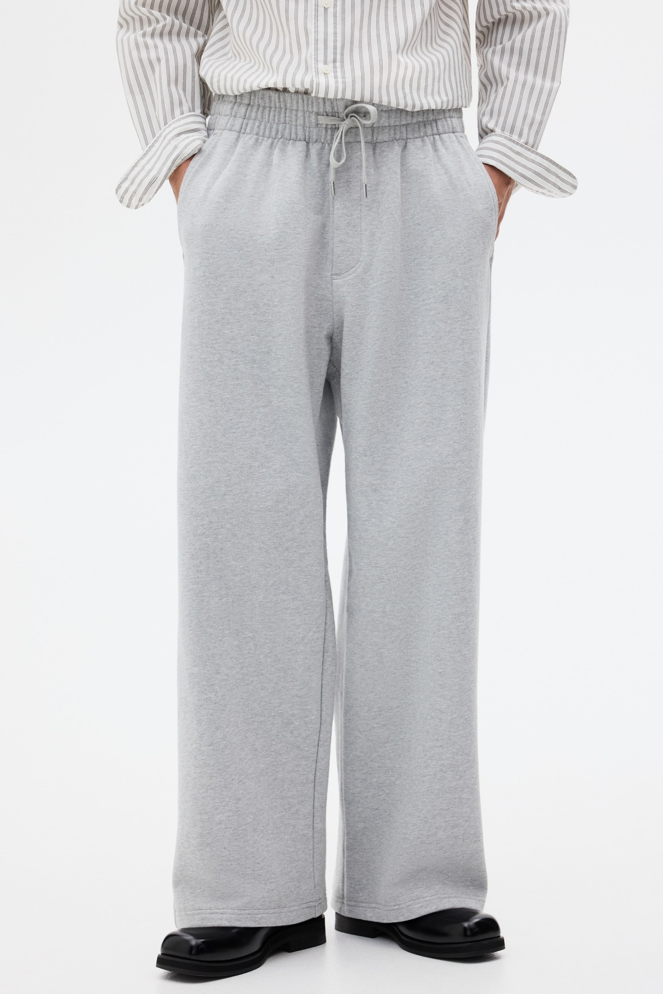 View larger image: Wide-leg cotton joggers - Light grey marl - Men | H&M IE 2