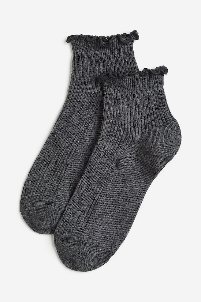 5-pack frill-trimmed socks - Dark grey marl/Black - 1