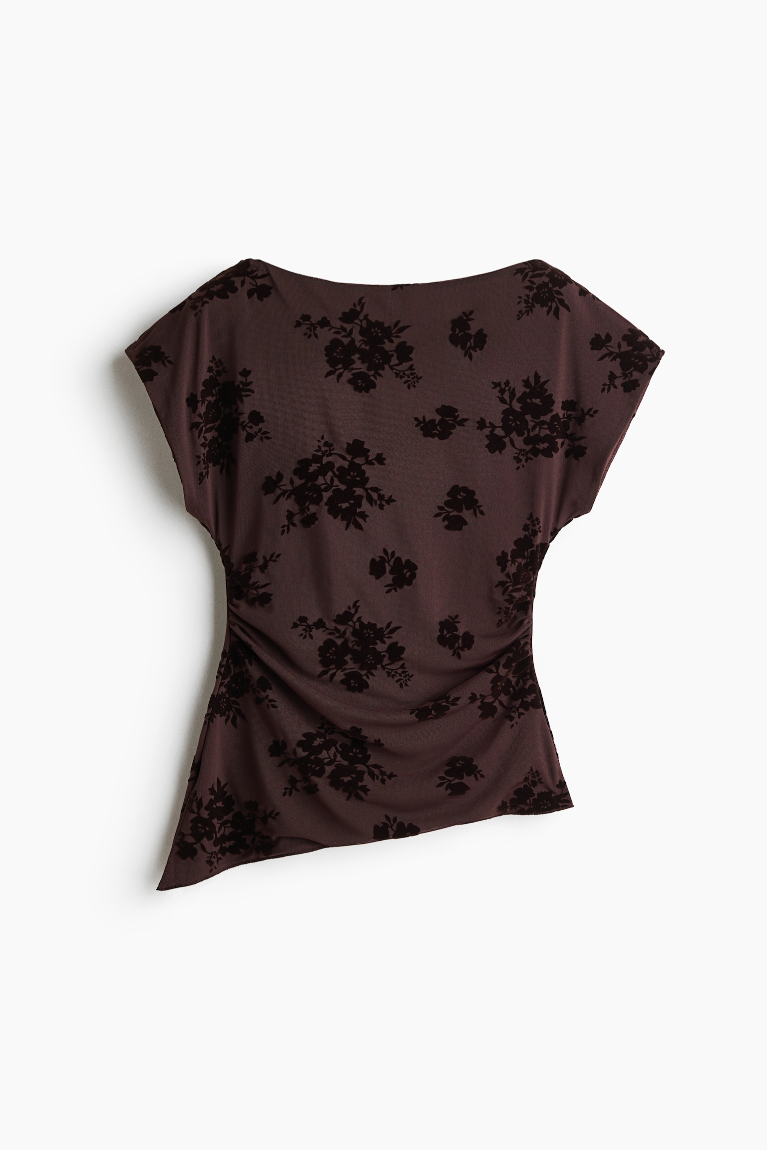 Asymmetrisches Shirt mit Flockprint - Dunkelbraun