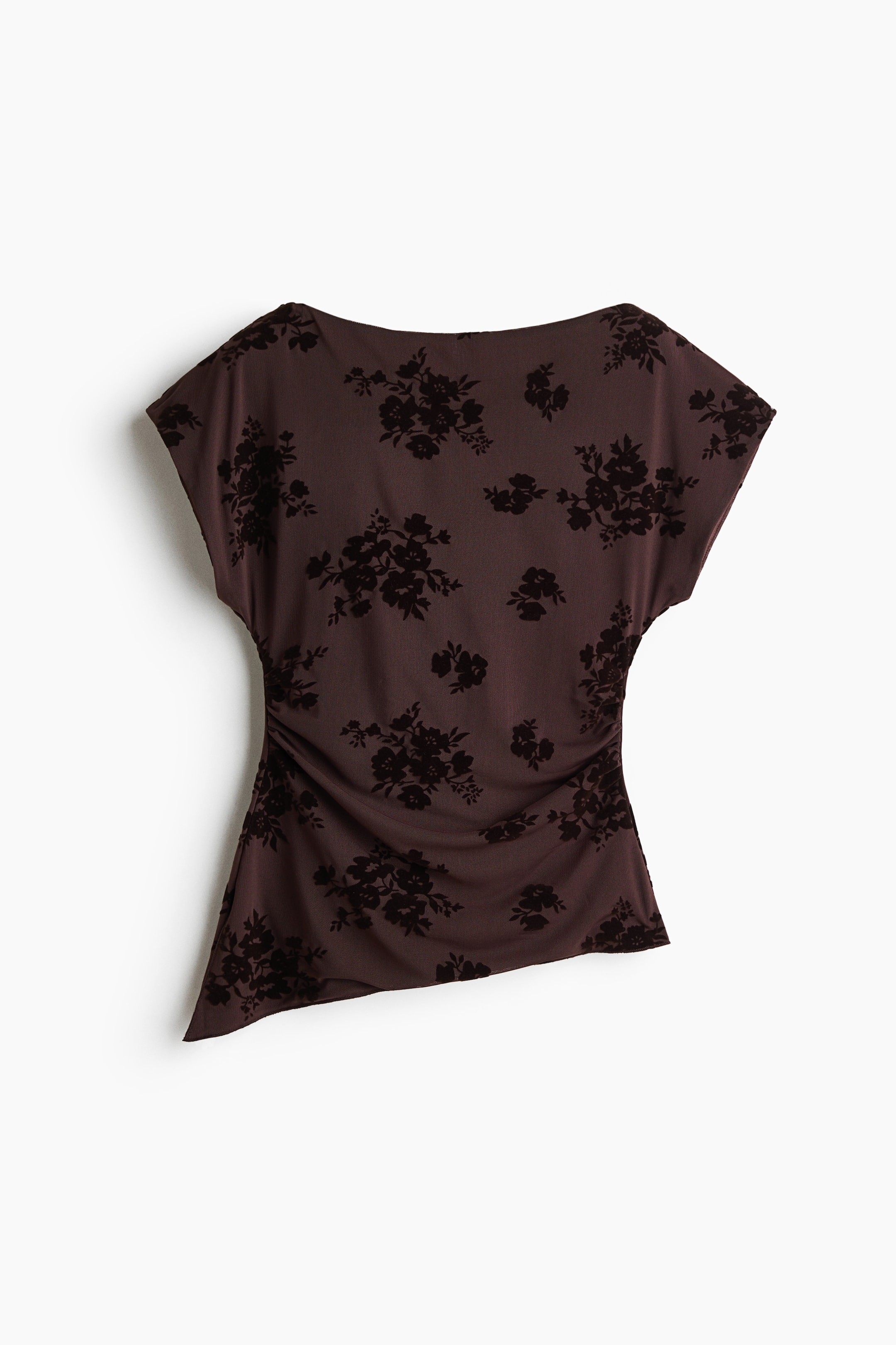 Grotere afbeelding bekijken: Asymmetrische top met flockprint - Donkerbruin - DAMES | H&M NL 1