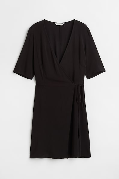 Wrap dress - V-neck - Short sleeve - Black - Ladies | H&M GB