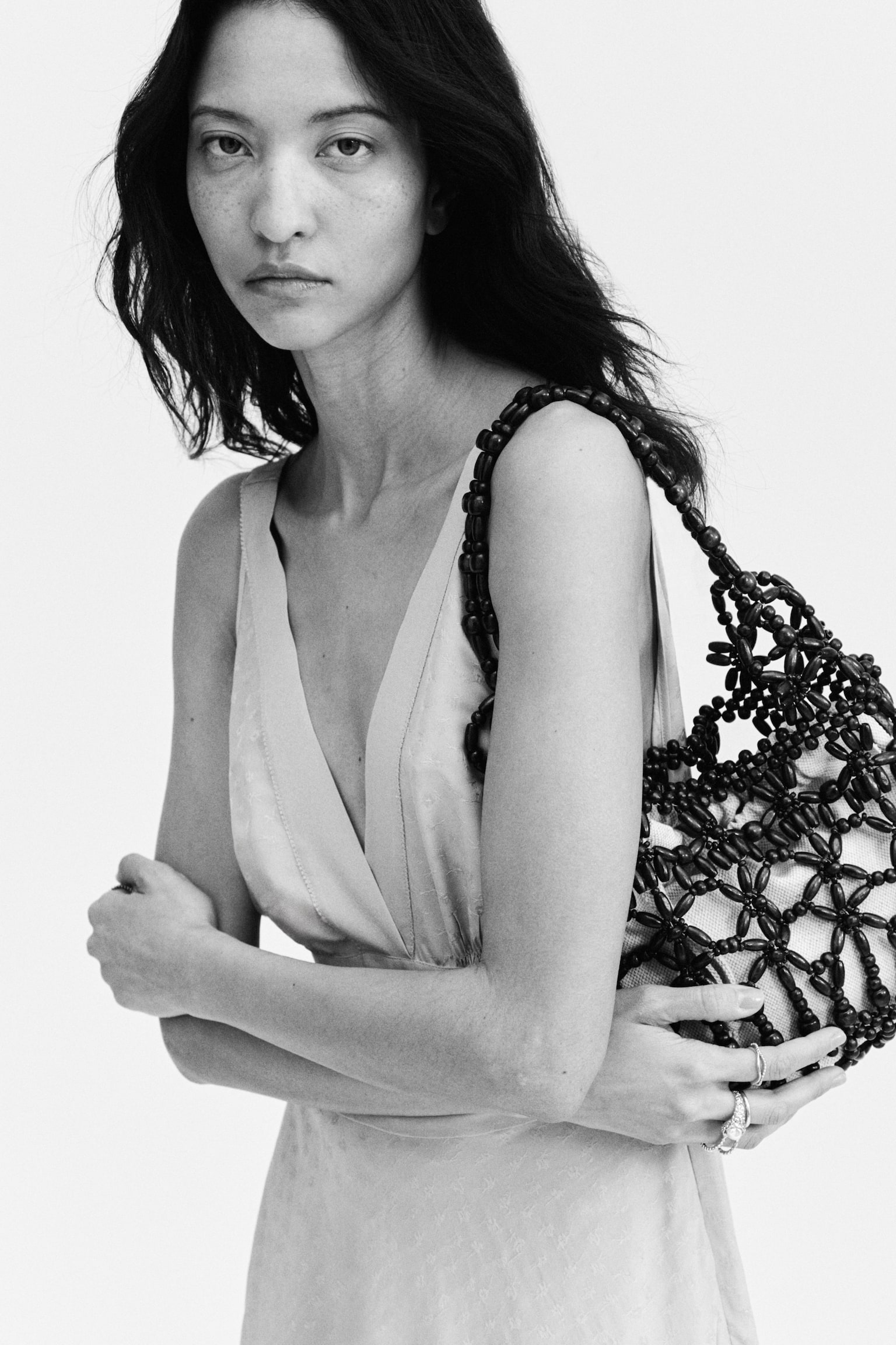 Asymmetric jacquard-weave dress - Light dusty turquoise - 3