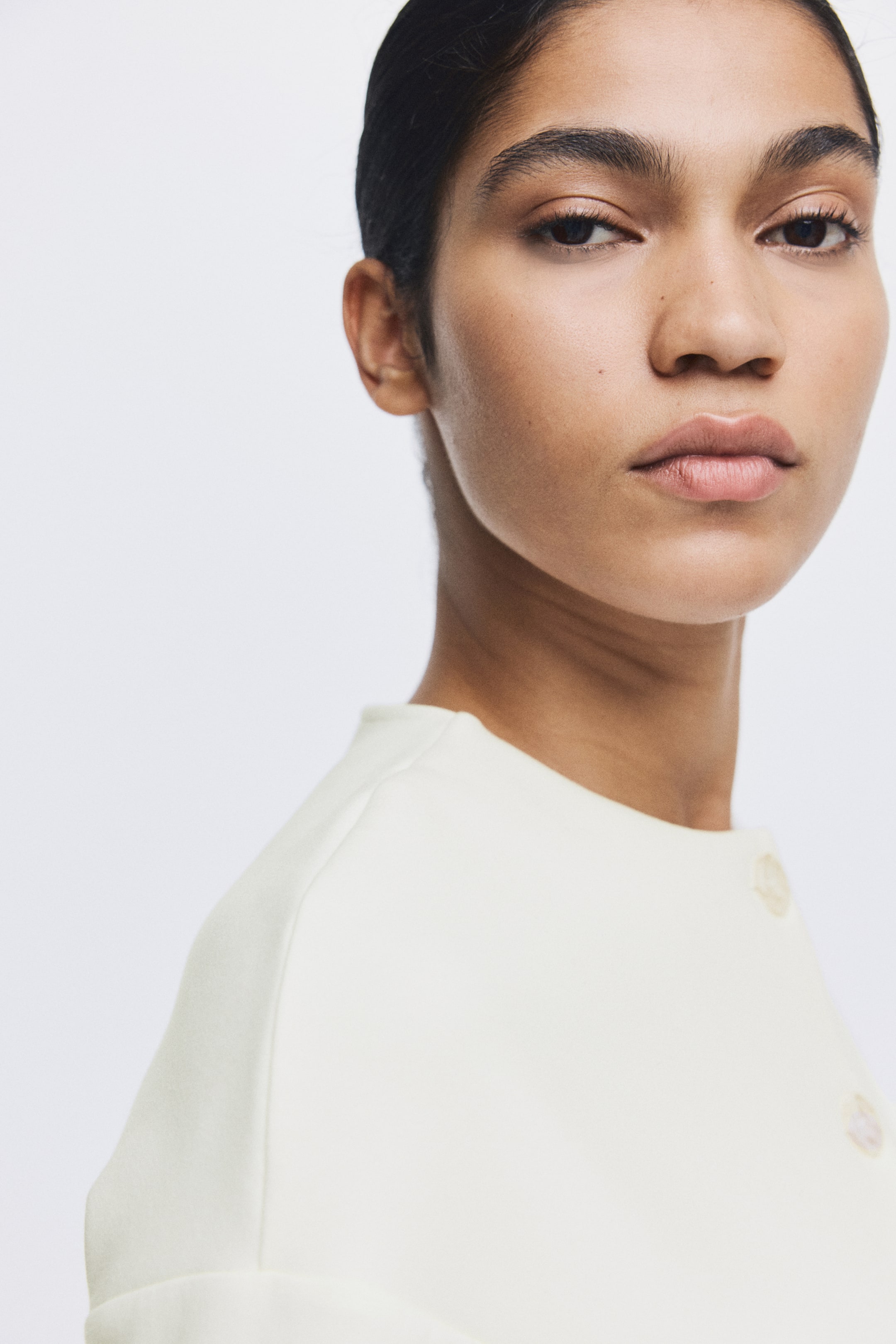 Ampliar la imagen: Blazer sin cuello en tela scuba - Blanco - Ladies | H&M MX 3