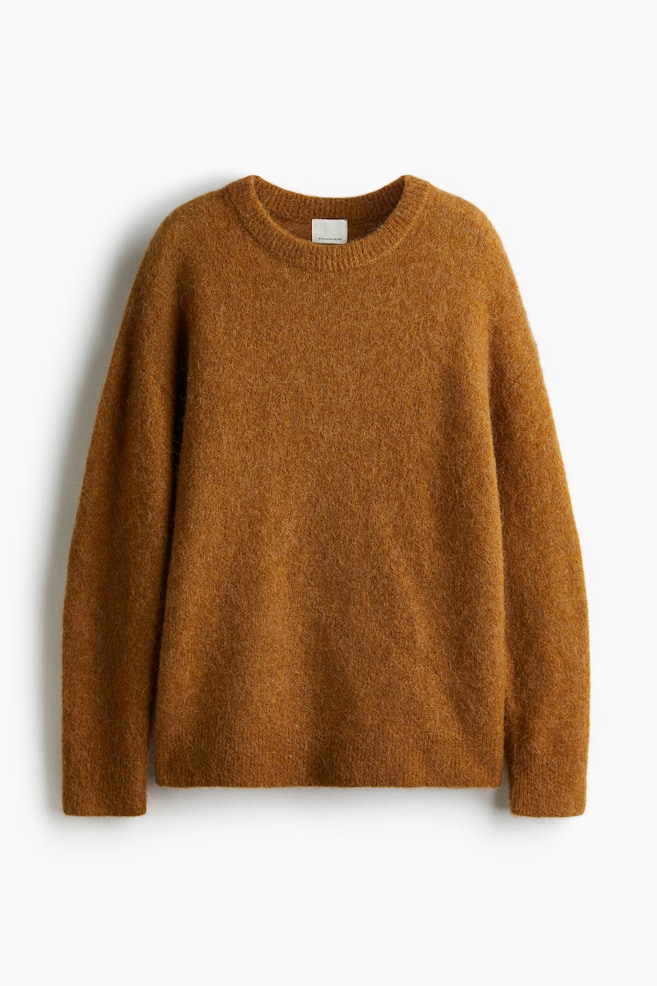 Pullover oversize in misto alpaca - Marrone/Beige chiaro/Blu polvere mélange - 1
