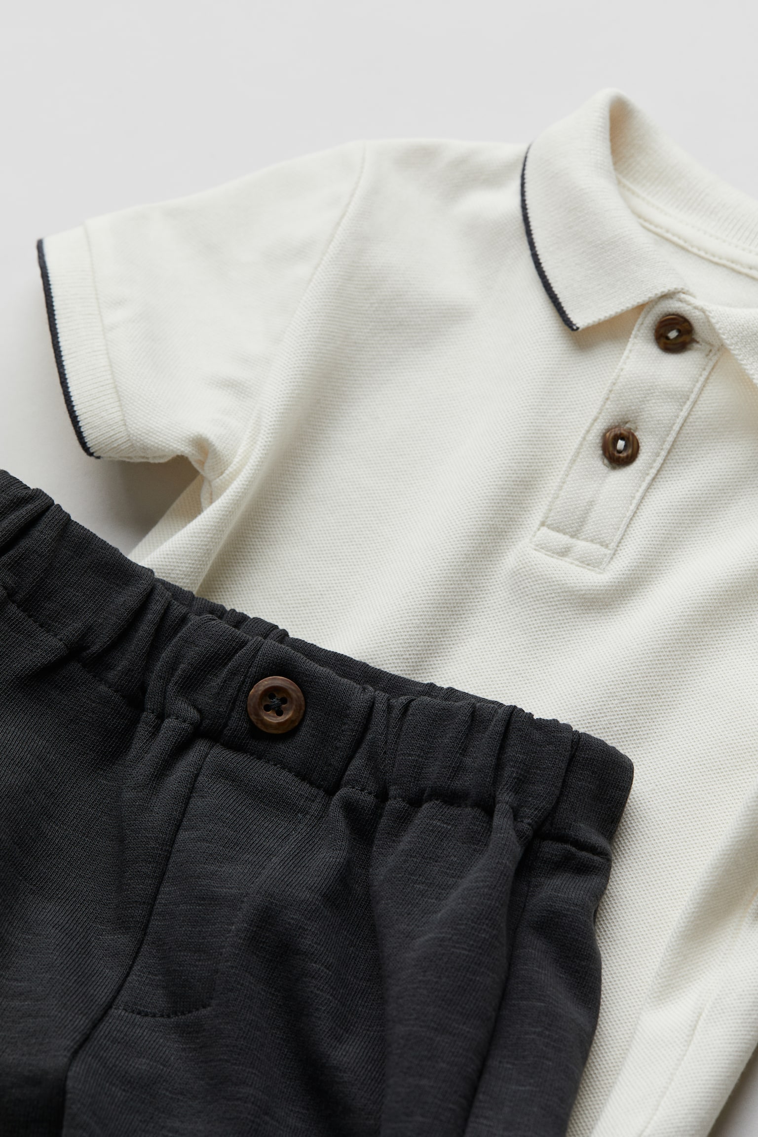 2-piece Polo Shirt & Pants Set - White/Dark grey/Dusty green/Beige - 2