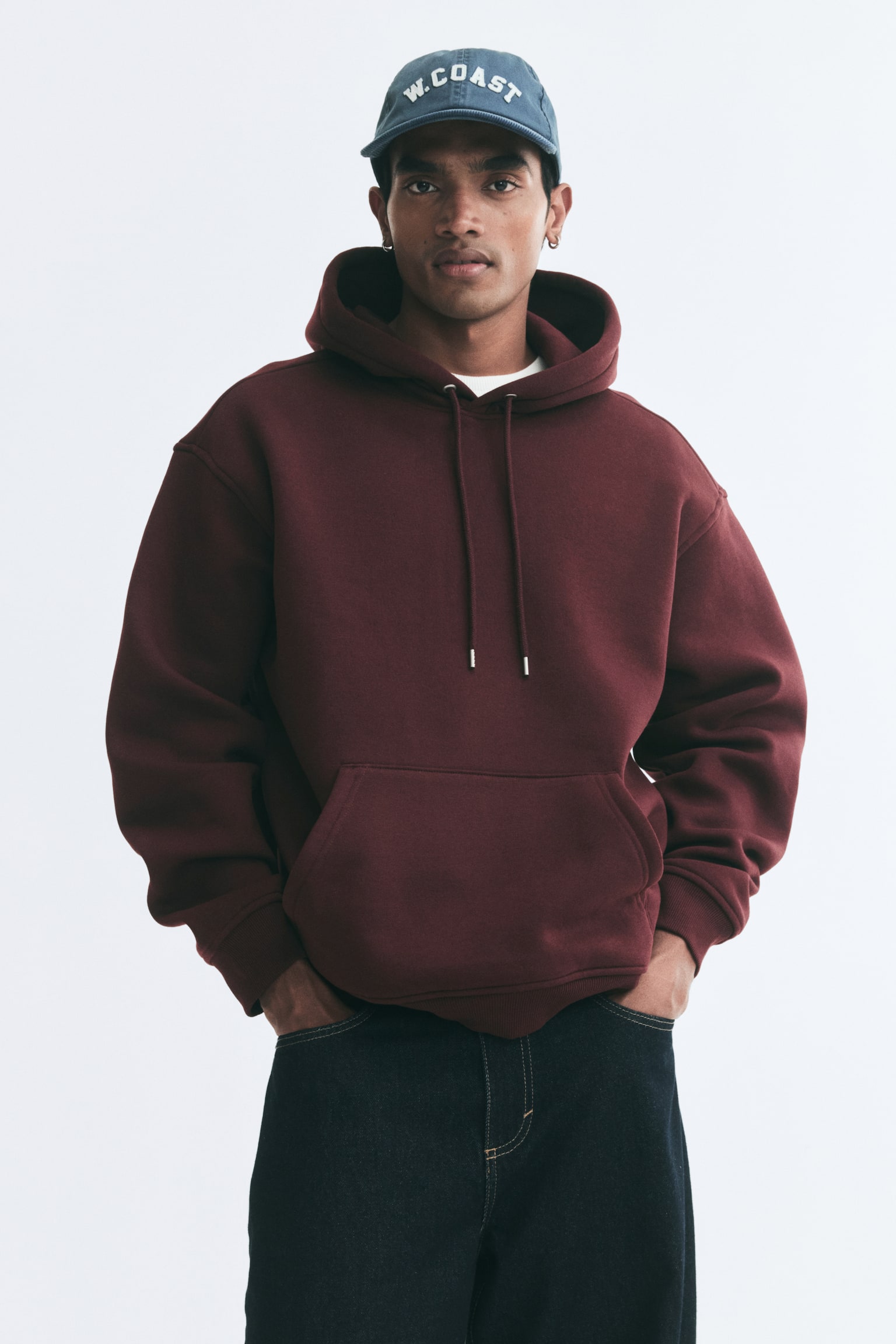 Loose Fit Hoodie - Burgundy/Light grey marl/Dark grey/Dark green/White/Light khaki green/Black/Navy blue/Dark teal - 1