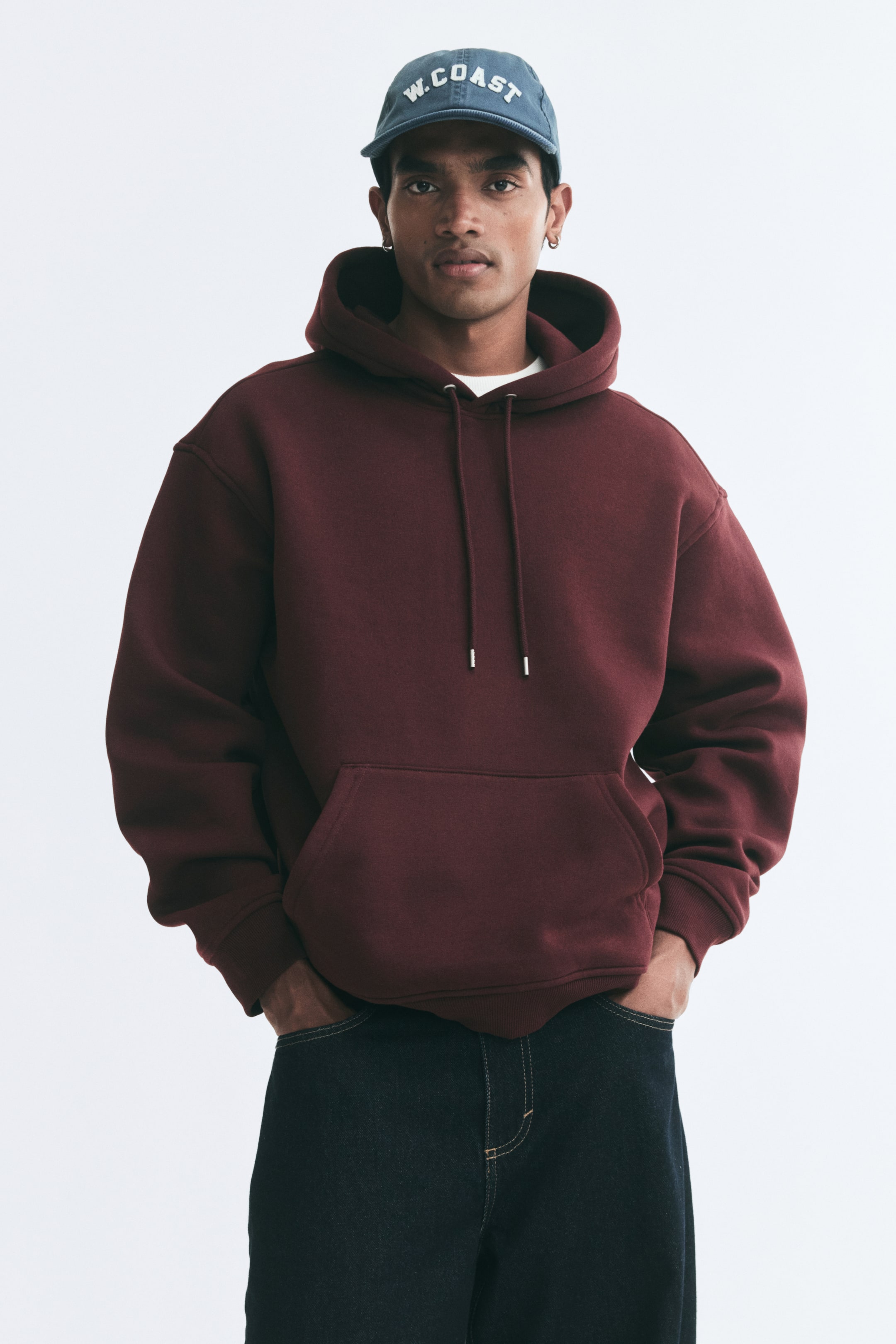 Visa större bild: Huvtröja Loose Fit - Vinröd - HERR | H&M SE 1