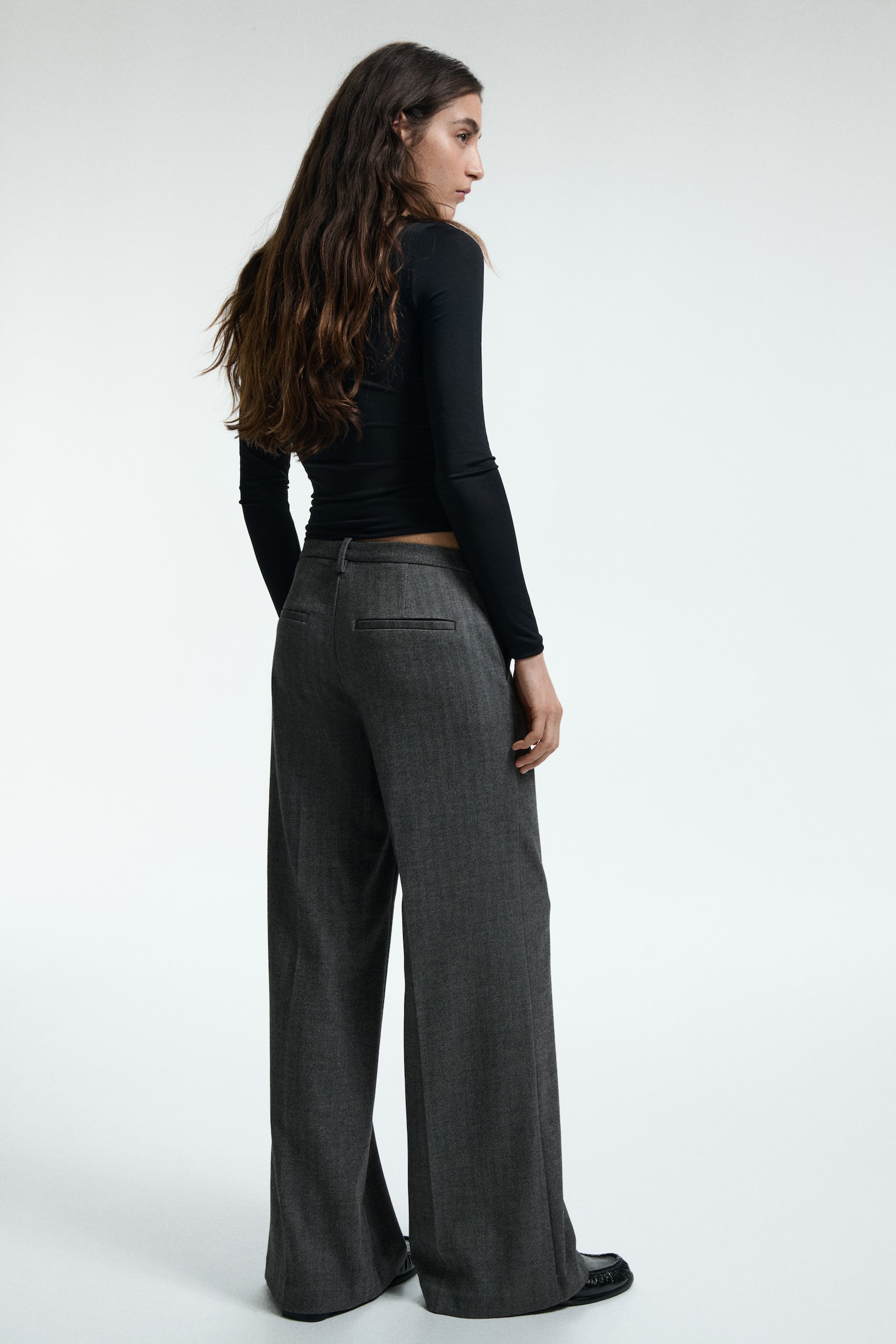 Wide tailored trousers - Dark grey/Herringbone pattern/Light beige/Checked - 4