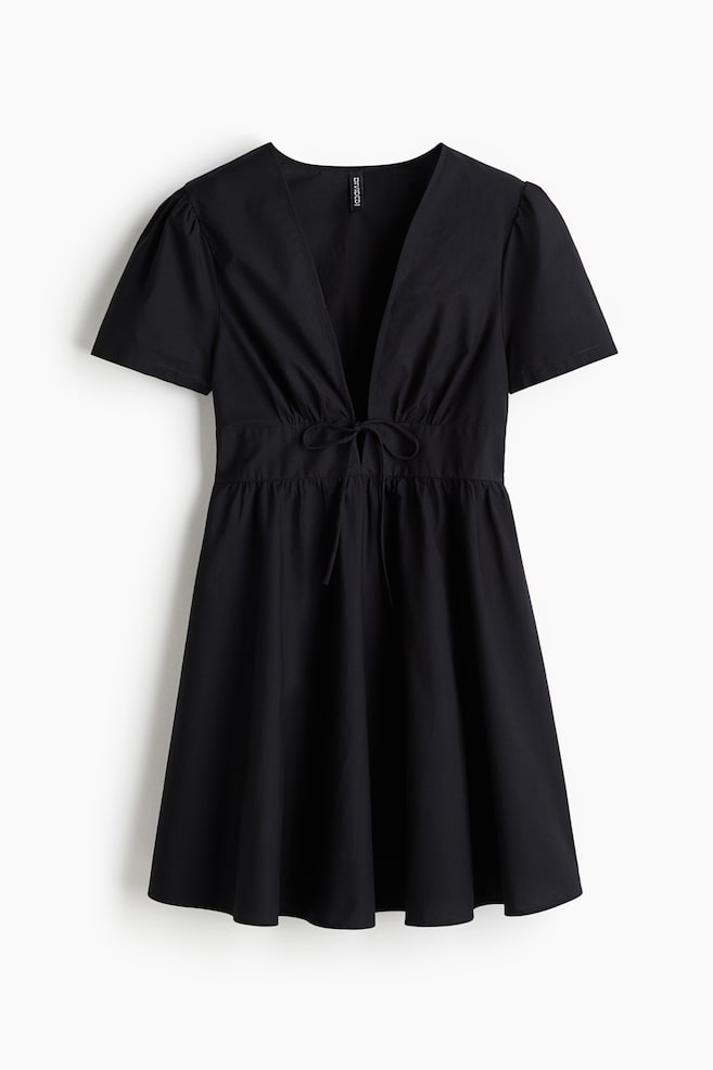 Robe en popeline de coton avec encolure en V - Noir/Noir/fleuri - 1