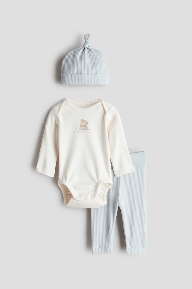 3-piece Cotton Jersey Set - Light dusty blue/Little One/Orange/pumpkins/White/floral/White/teddy bears/Beige/I'm New Here - 1