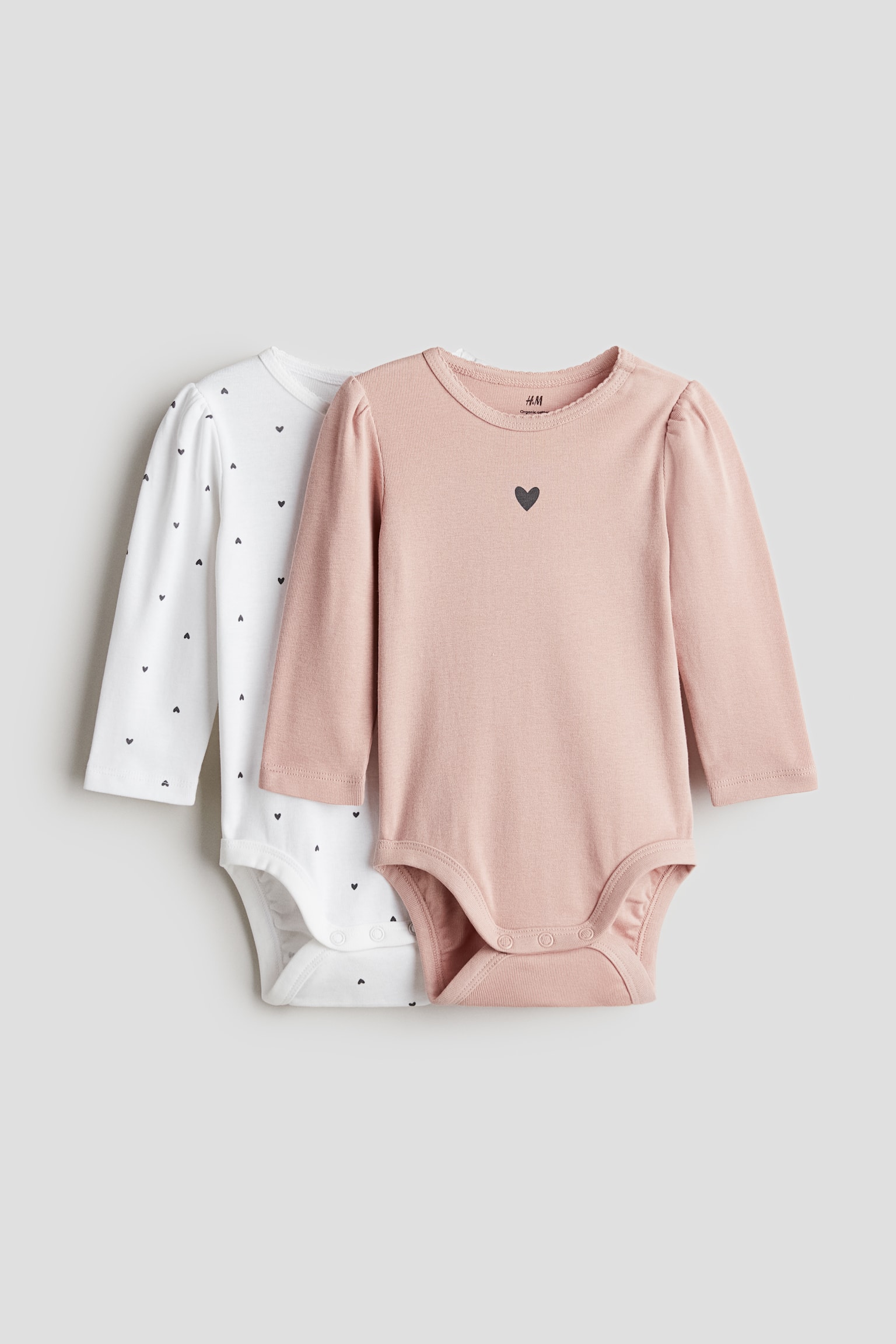 2-pack long-sleeved bodysuits - Light pink/Hearts/Grey/Patterned/Beige/Hello Friend/Light grey/Striped/Beige/White striped/White/Cars/White/Dogs/Light dusty pink/Floral - 1