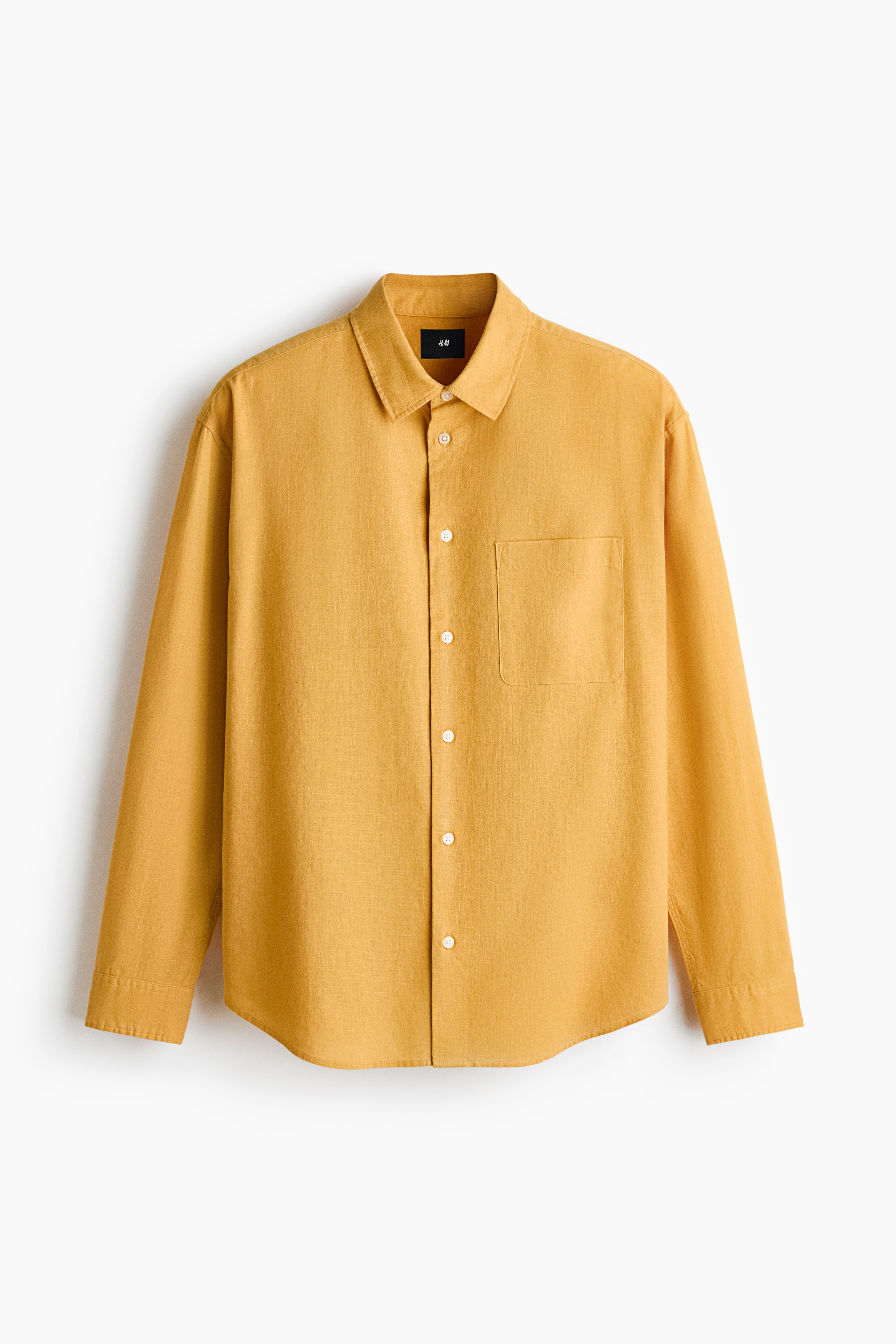 Relaxed Fit Linen-blend shirt - Dark yellow/Pink
