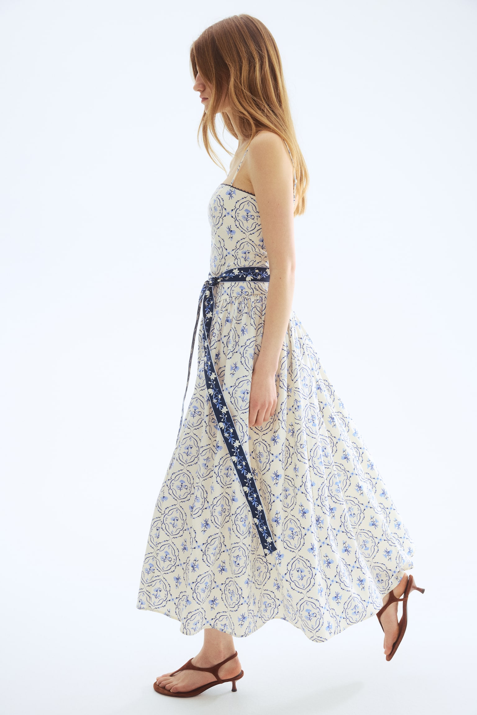 Tie-belt strappy dress - White/Patterned - 6