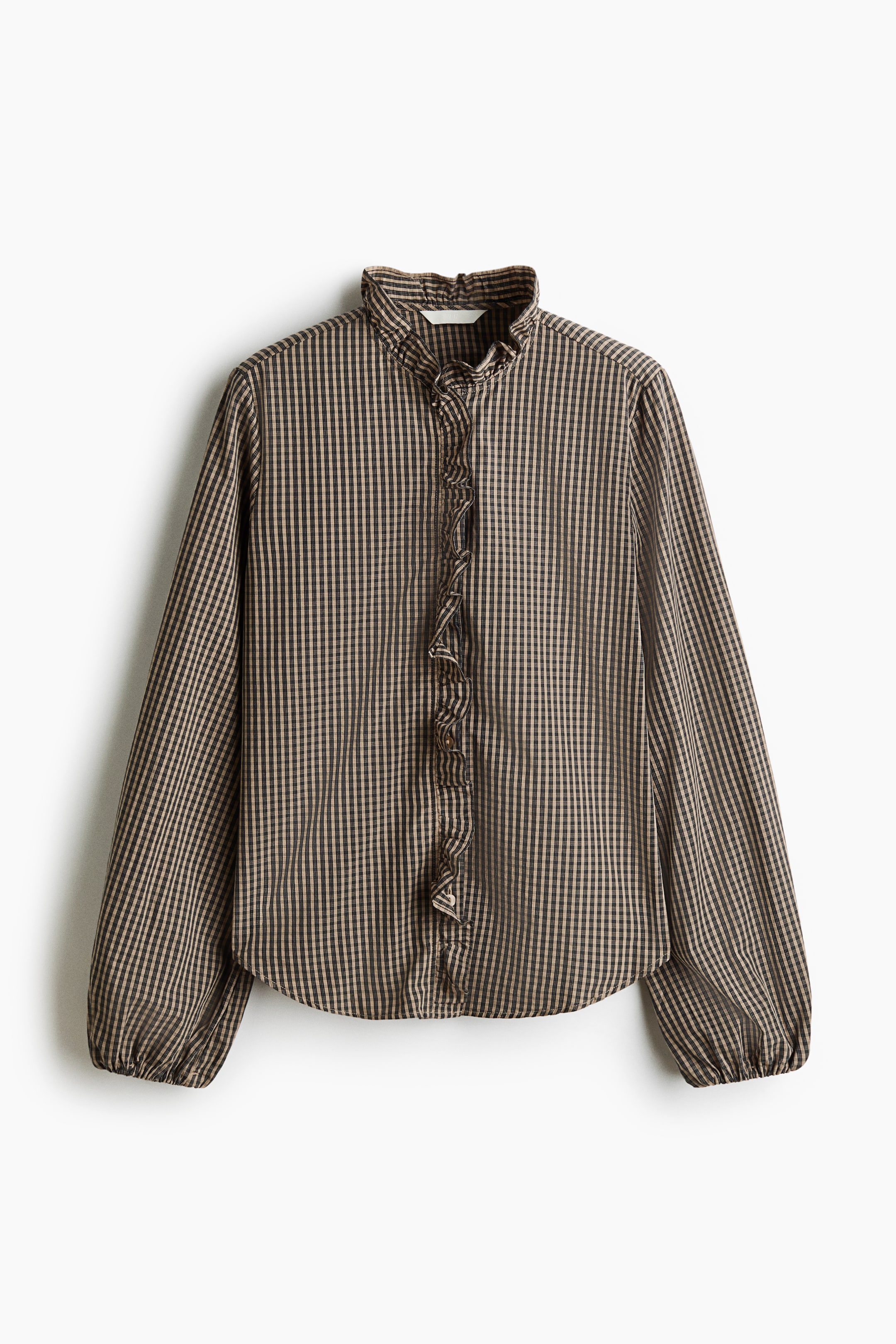 View larger image: Ruffled cotton blouse - Light beige/Checked - Ladies | H&M 1