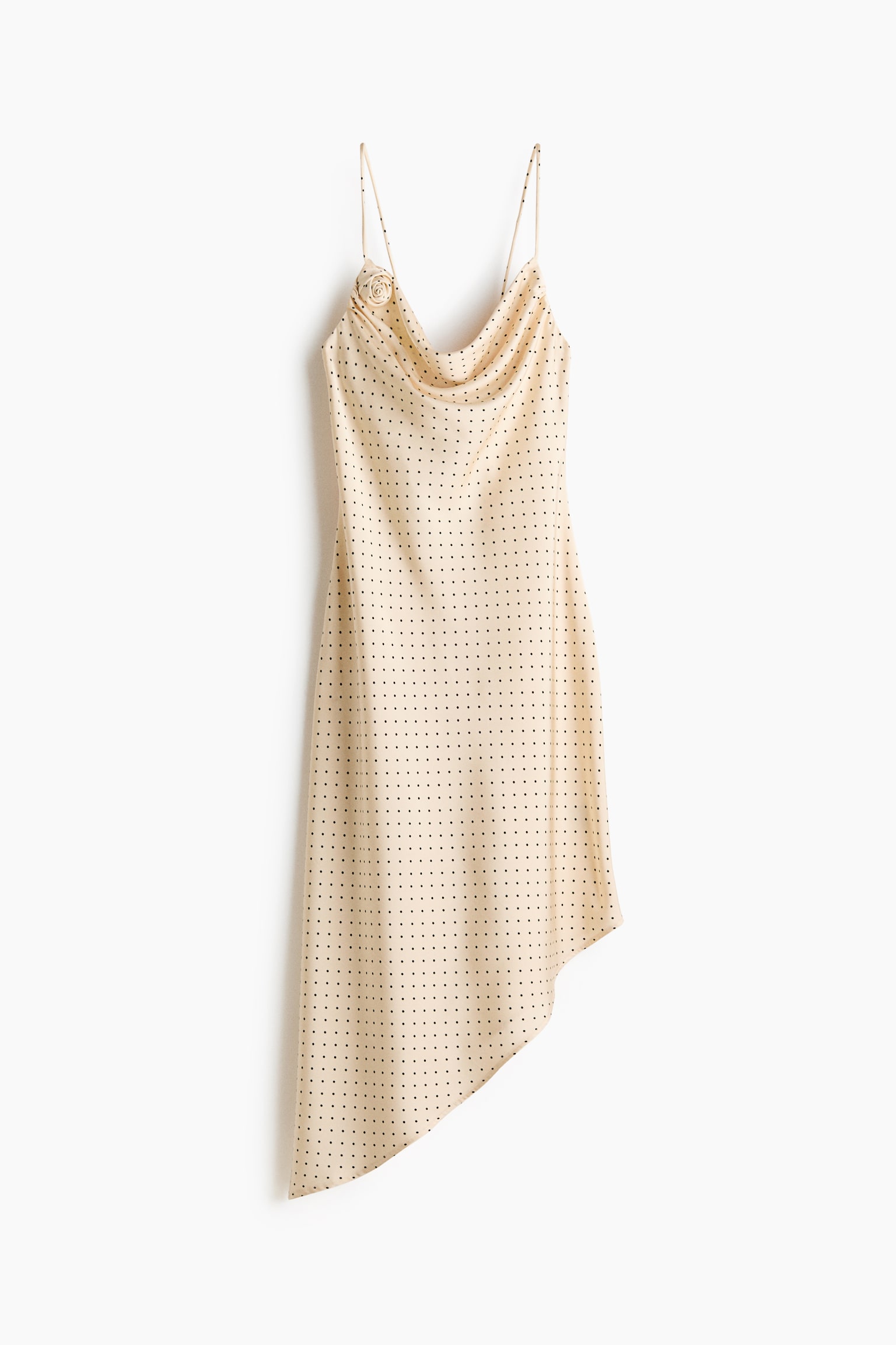Asymmetric Satin Dress - Light beige/dotted/Light blue - 1