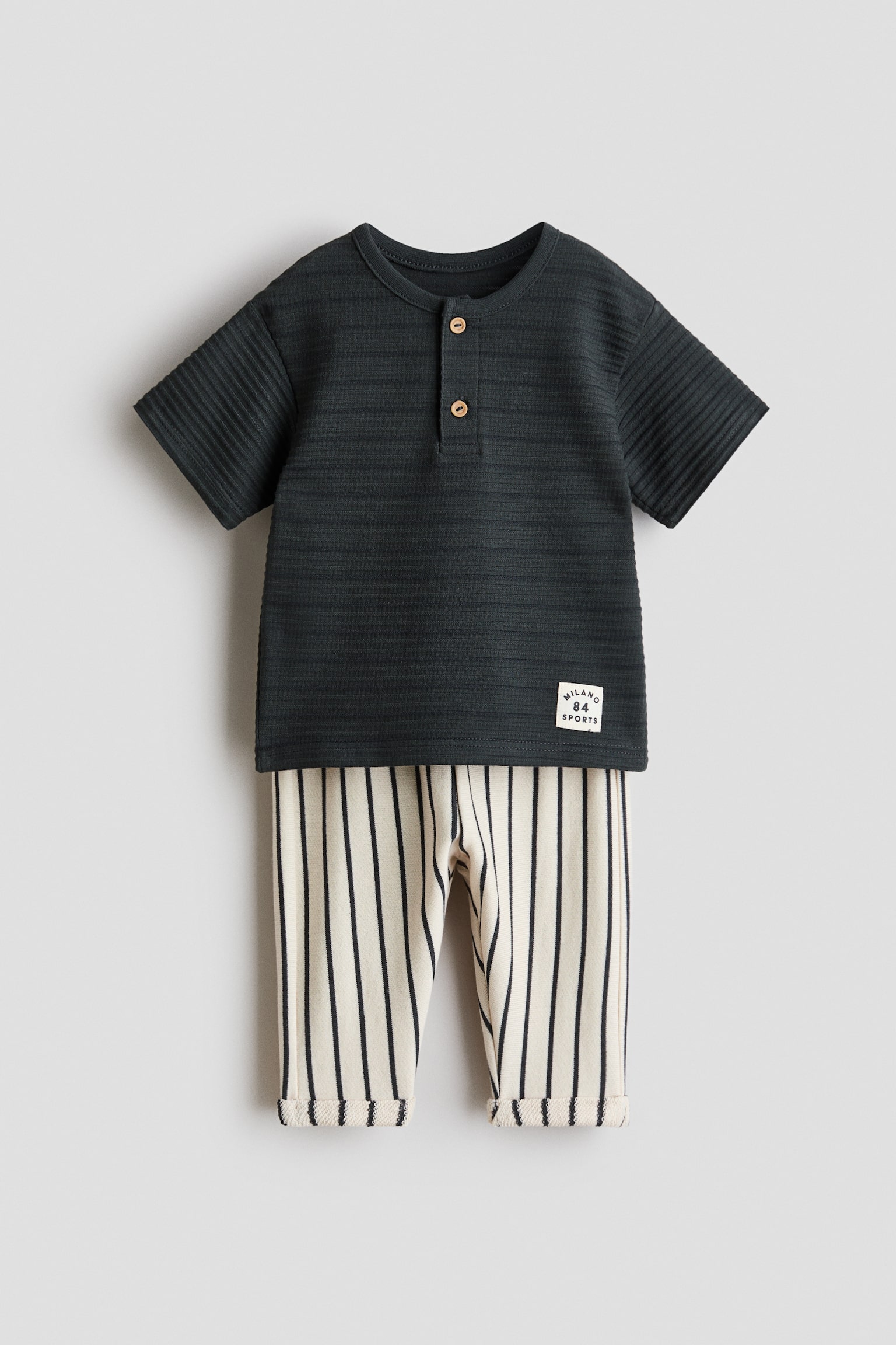 Ensemble 2 pièces - Gris foncé/rayé/Blanc/bleu marine