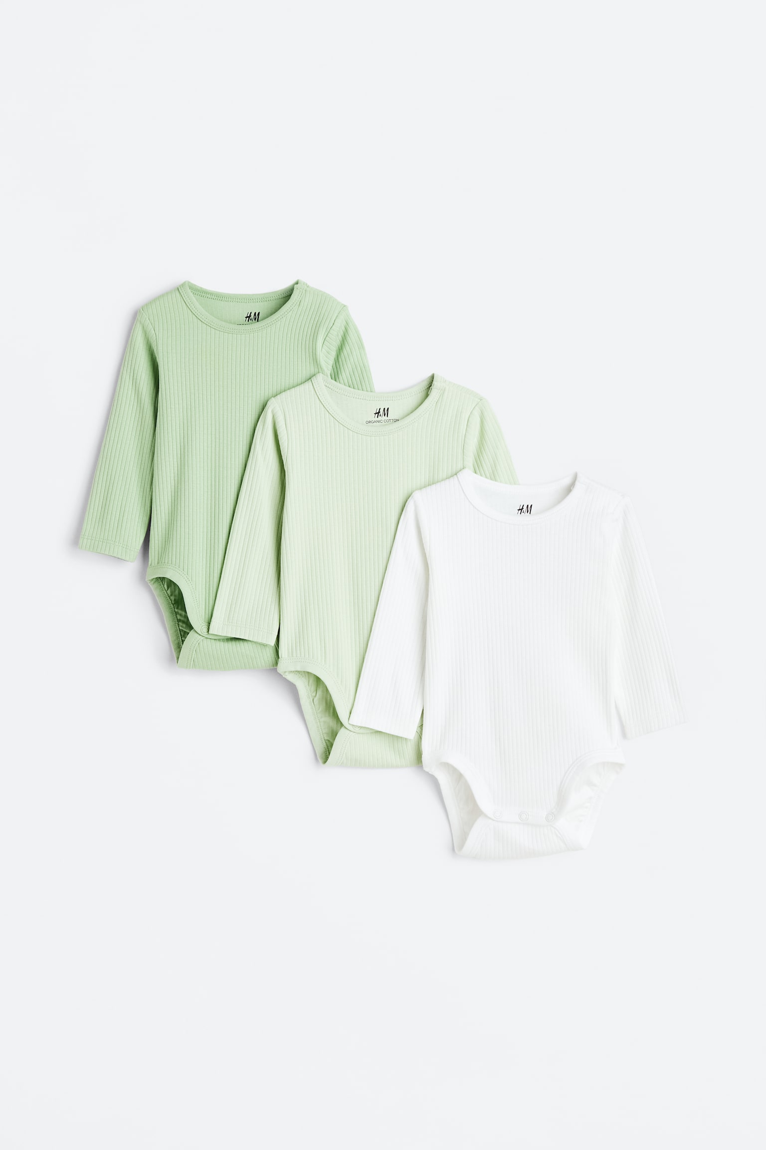 3-pack Rib Bodysuits - Light green/White/Light grey marle/Light dusty blue/Dusty green/Dark grey/Dusty pink/Light blue/Light grey marle/Powder pink/Natural white/Light green/White/White/Greige/Light beige/Blue/Light beige/White/Light dusty green/Dark grey - 1