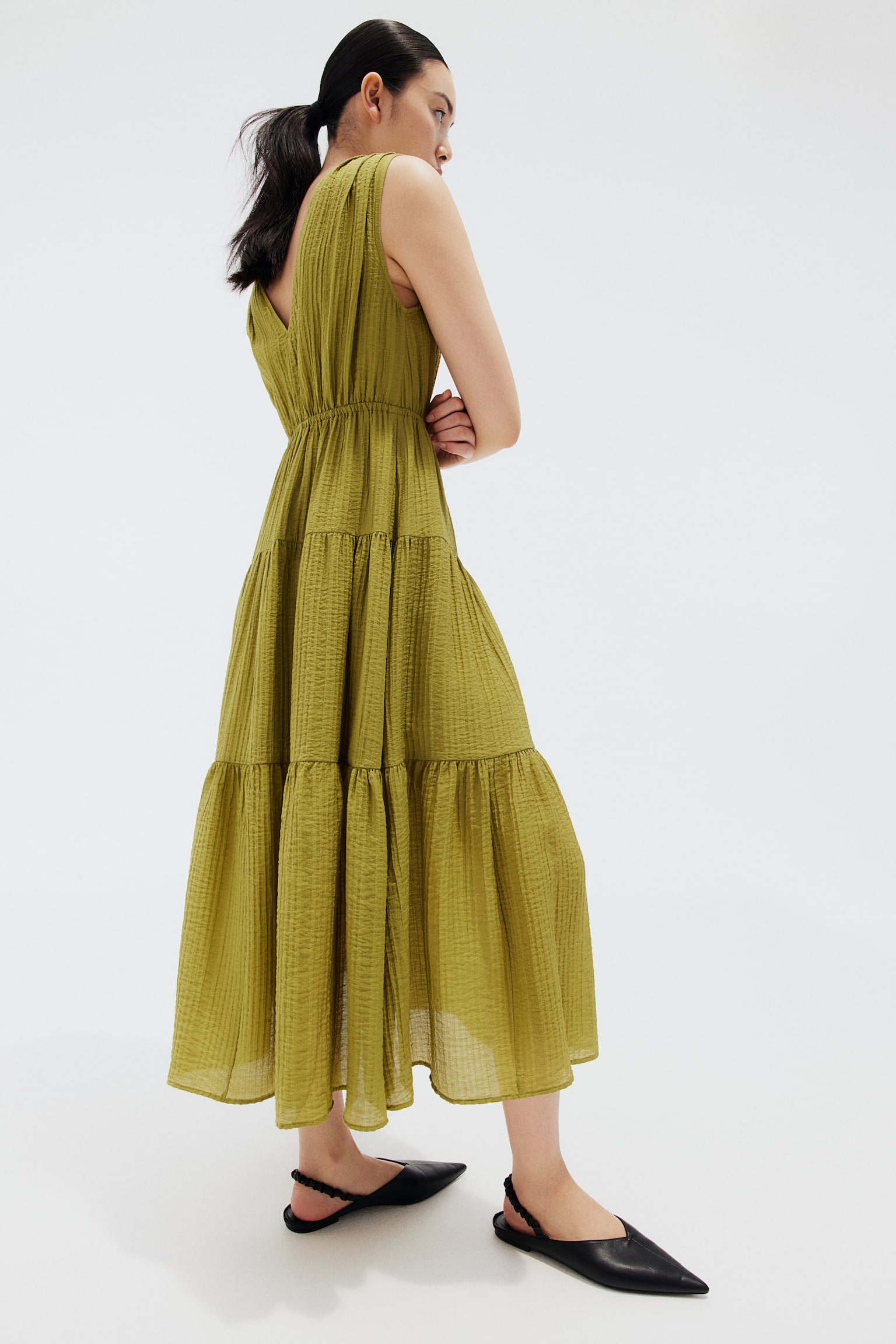 Tiered dress - Olive green/Light blue/Light yellow - 5