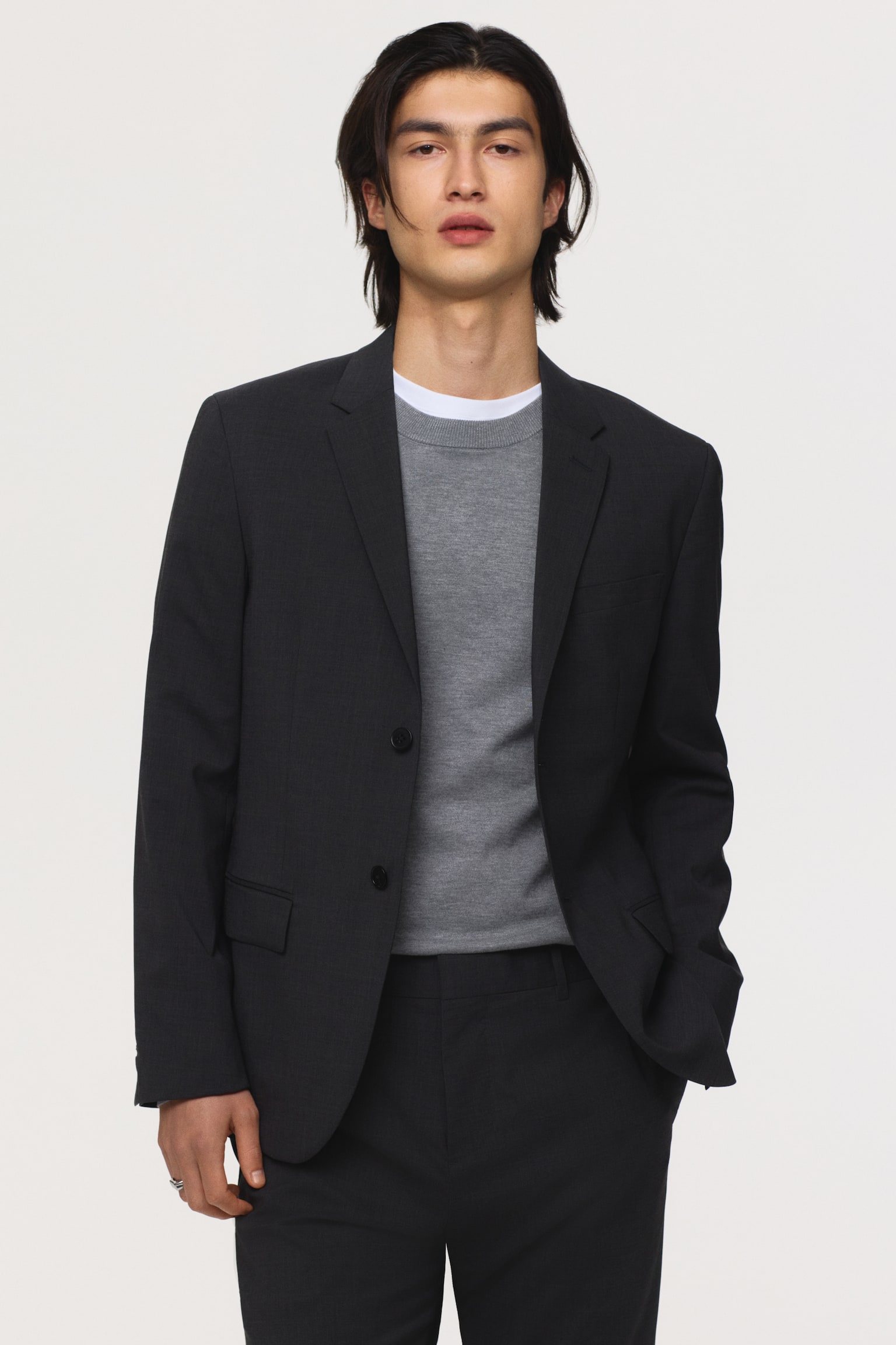 Slim Fit Wool-blend jacket - Dark grey/Black/Navy blue - 1