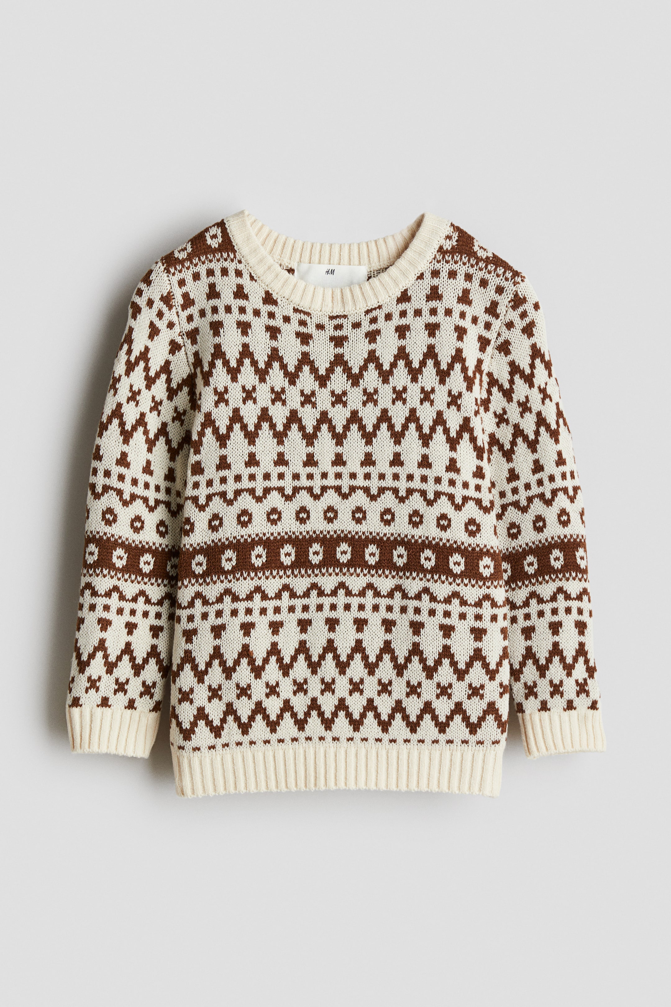 View larger image: Jacquard Knit Sweater - Light beige/Brown - Kids | H&M AU 1