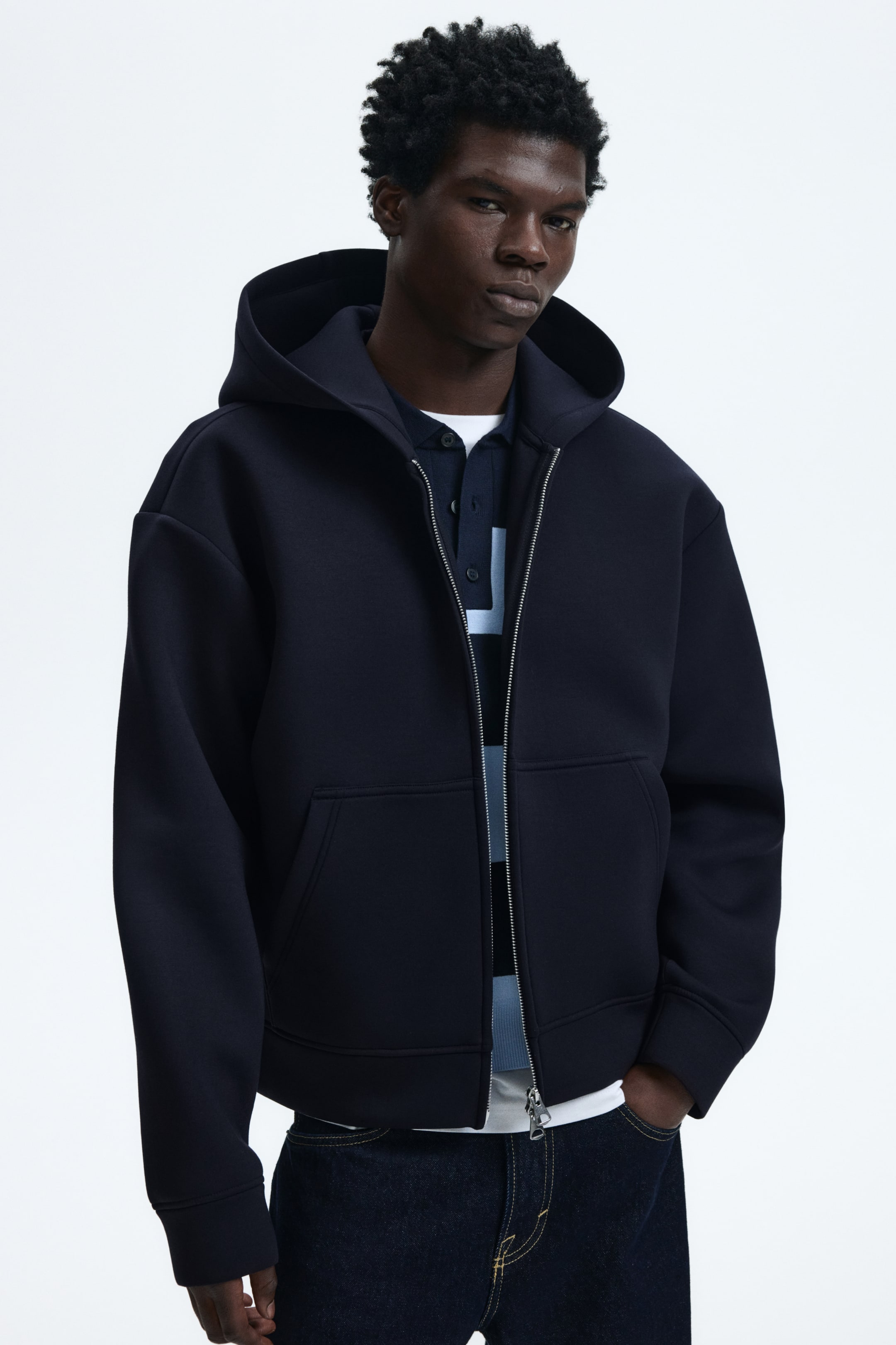 View larger image: Loose Fit Zip-through hoodie - Dark blue - Men | H&M IN 1