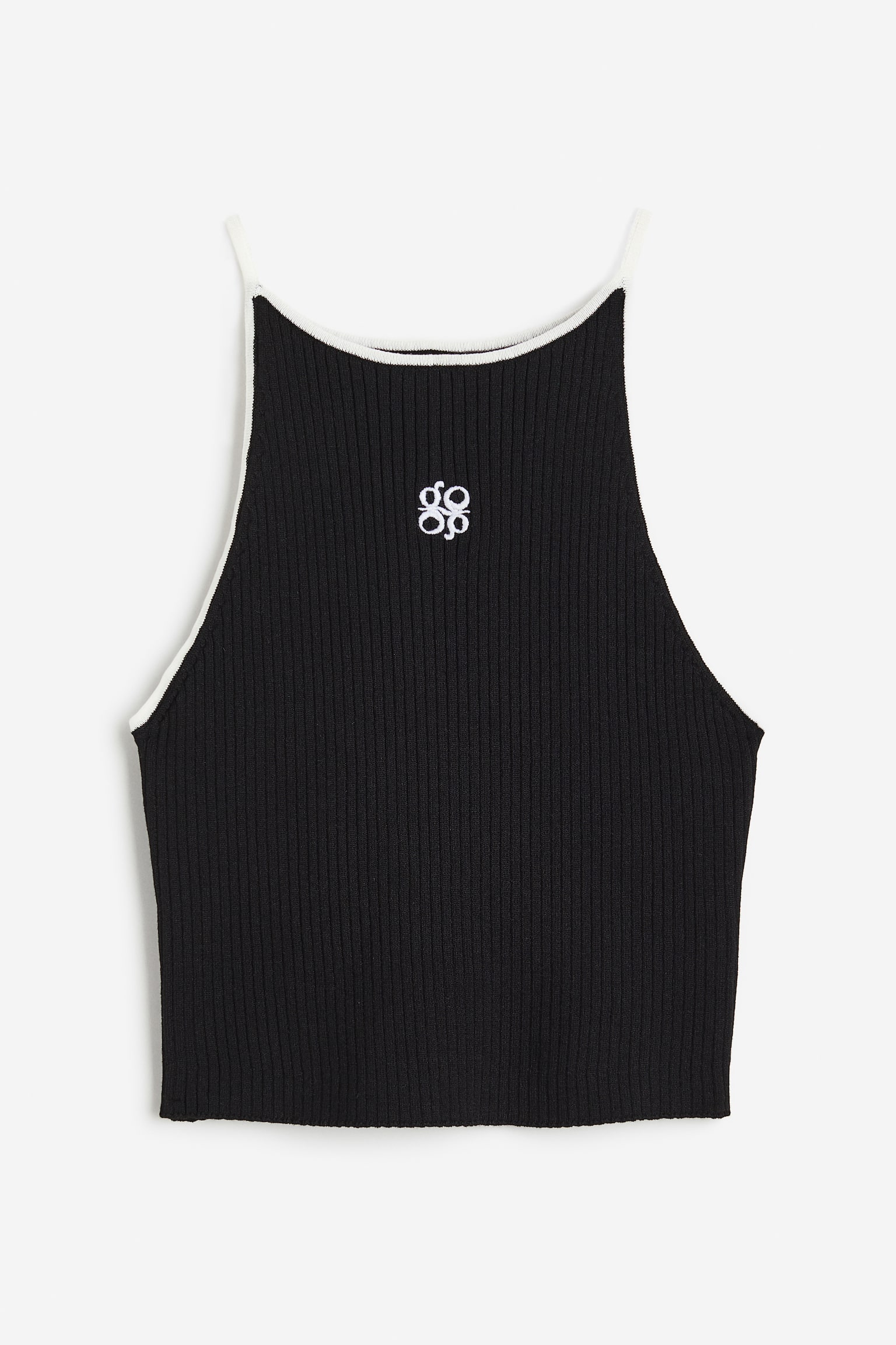 Embroidered rib-knit vest top - Black - 1