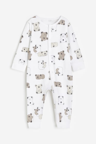 Patterned sleepsuit - Round neck - Long sleeve - White/Koalas 