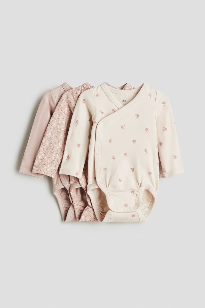 3-pack wrapover bodysuits - Pink/Floral/Dusty pink/Floral/Light dusty pink/Cream/Light blue/Teddy bears/White/Animals/Beige/Teddy bears/White/Teddy bears/Cream/Puppies/Cream/Striped/Green/Patterned/Light pink/Floral/White/Bunnies/White/Beige/Koalas - 1
