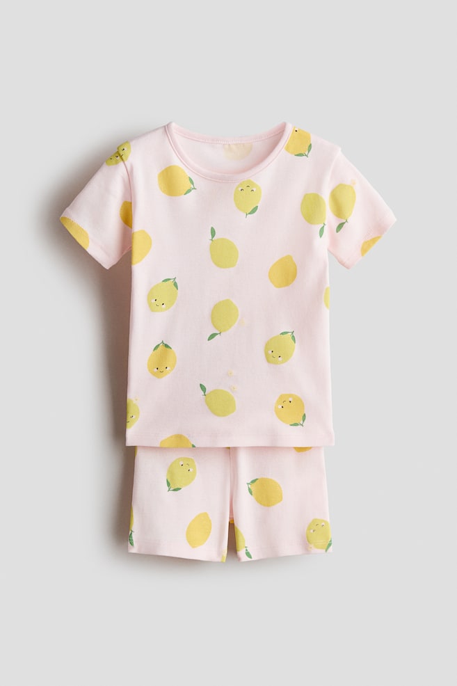 Snug Fit Printed Cotton Pajamas - Light pink/lemons/Light pink/strawberries/Light pink/hearts - 1