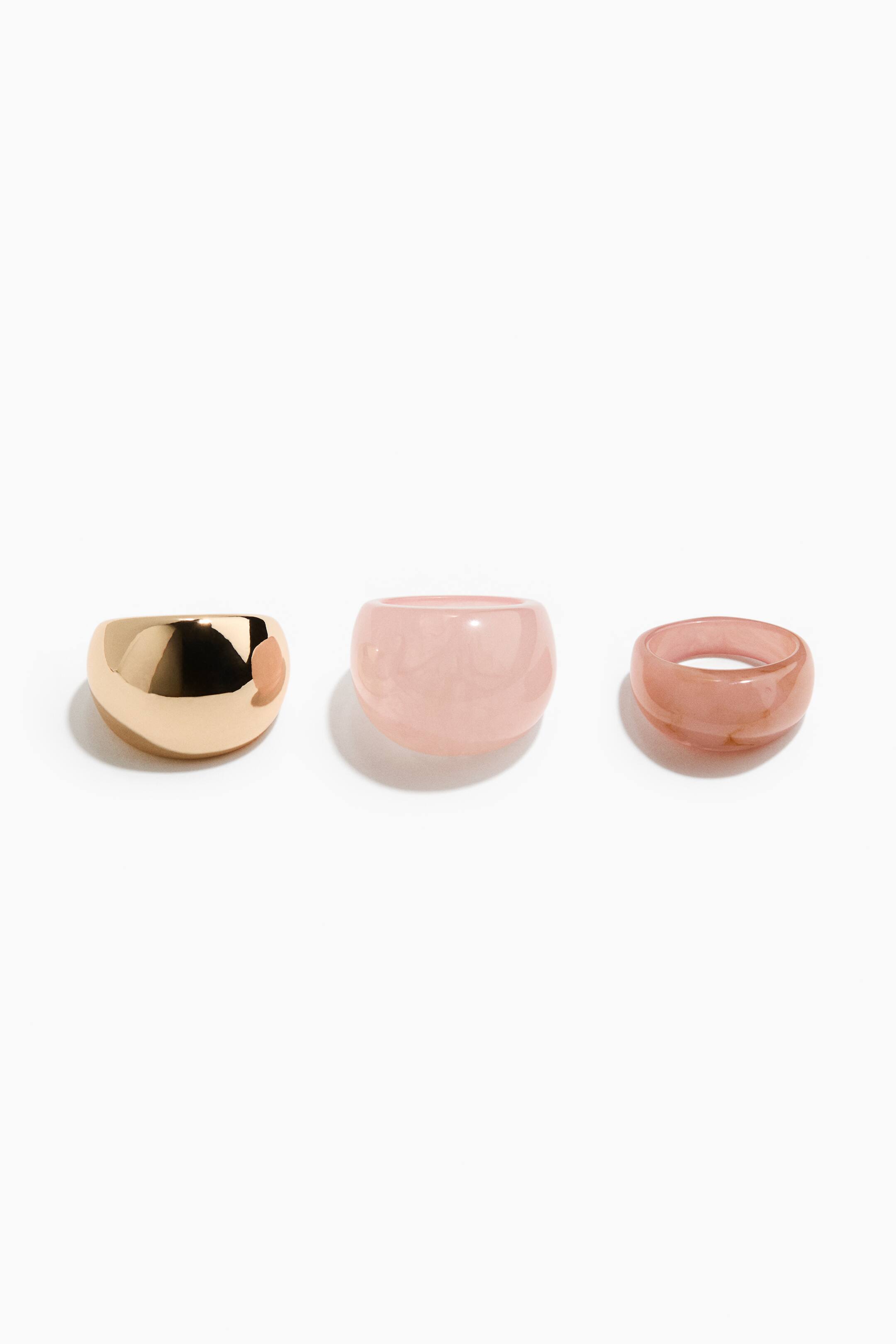 View larger image: 3-pack chunky rings - Light dusty pink/Gold-coloured - Ladies | H&M 1