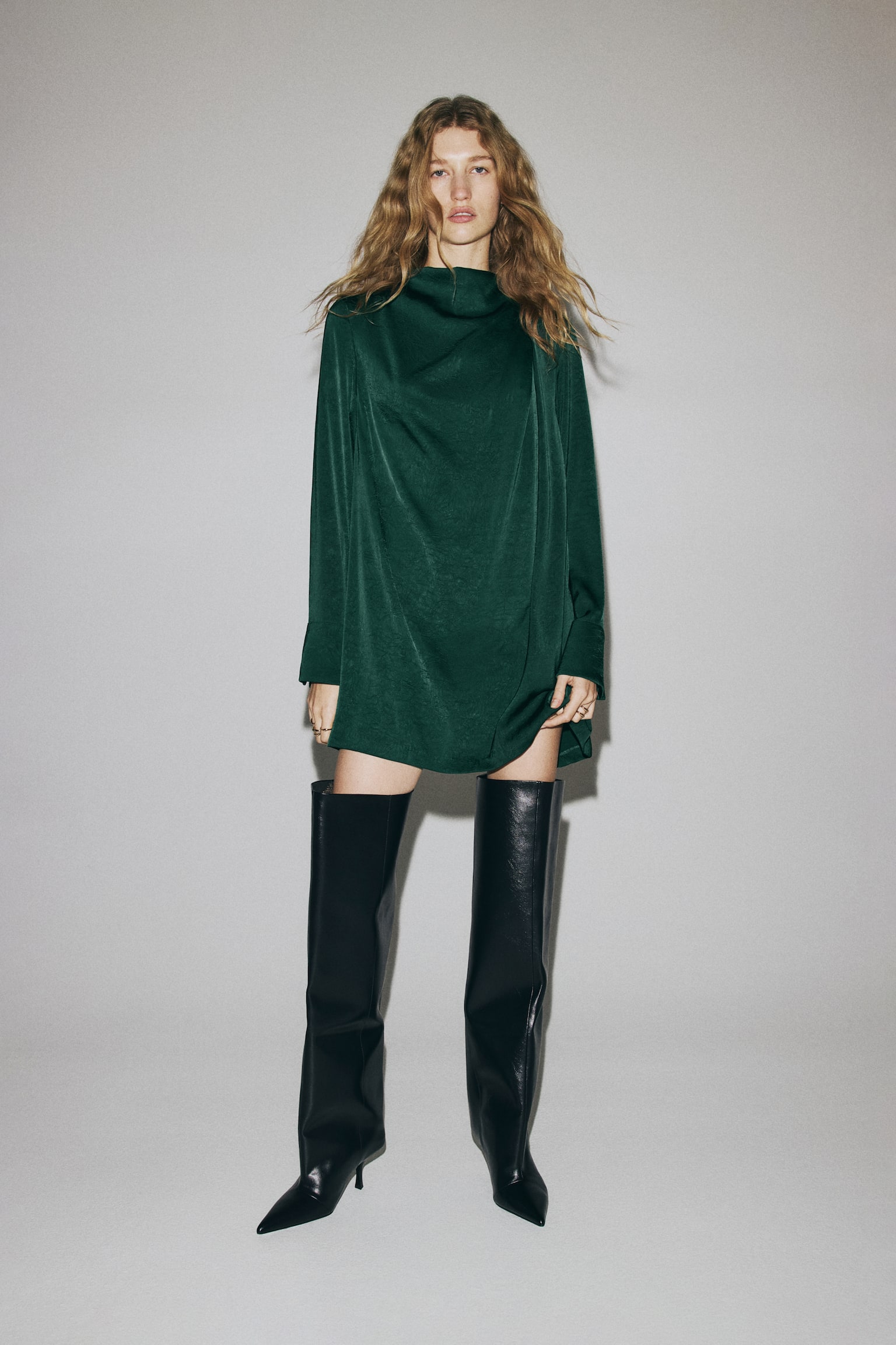 Draped dress - Dark green/Black - 1