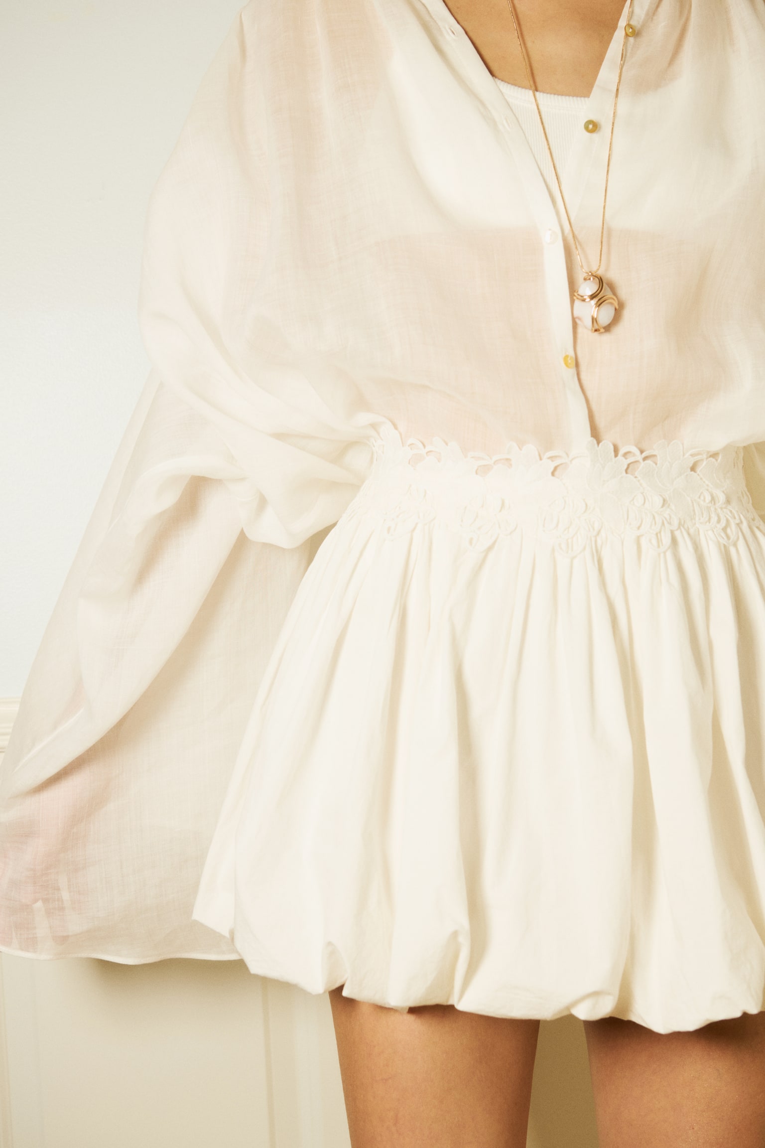 Cotton balloon skirt-White - 6