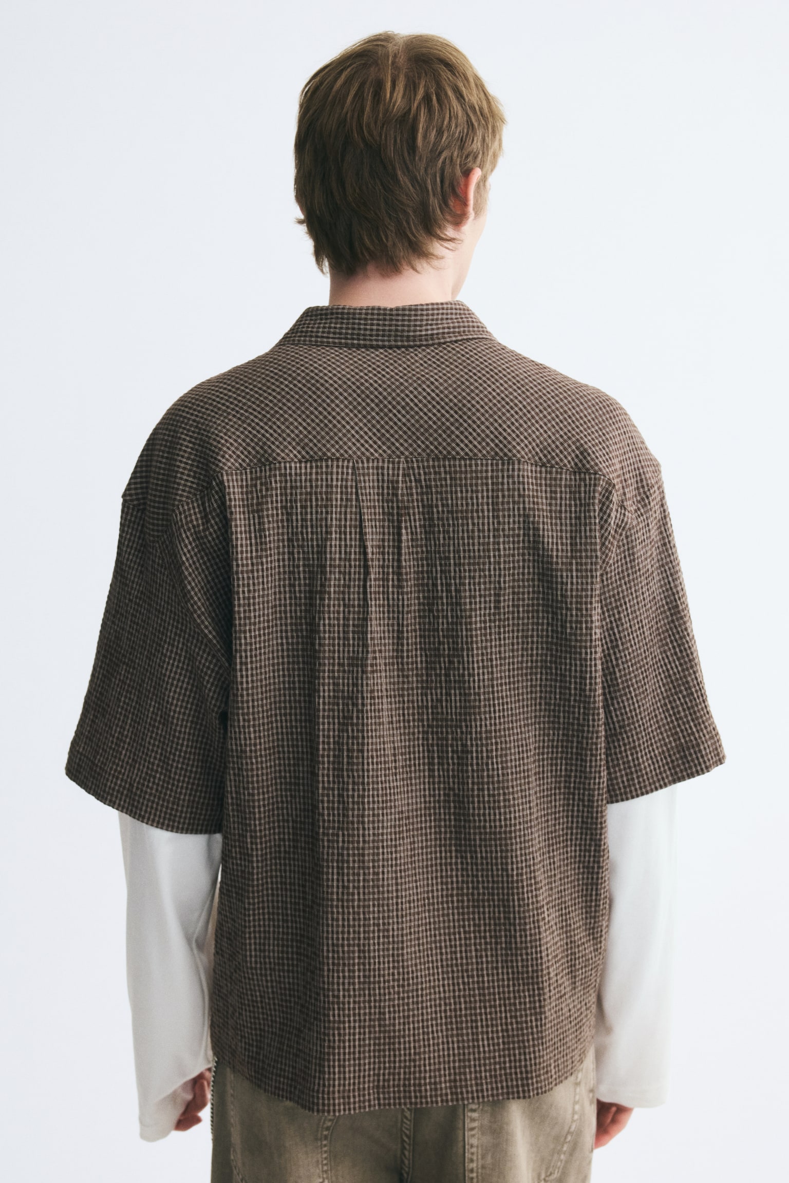 Мужская рубашка H&M Relaxed-Fit Layered, цвет: Коричневый / Клетчатый — фото 5
