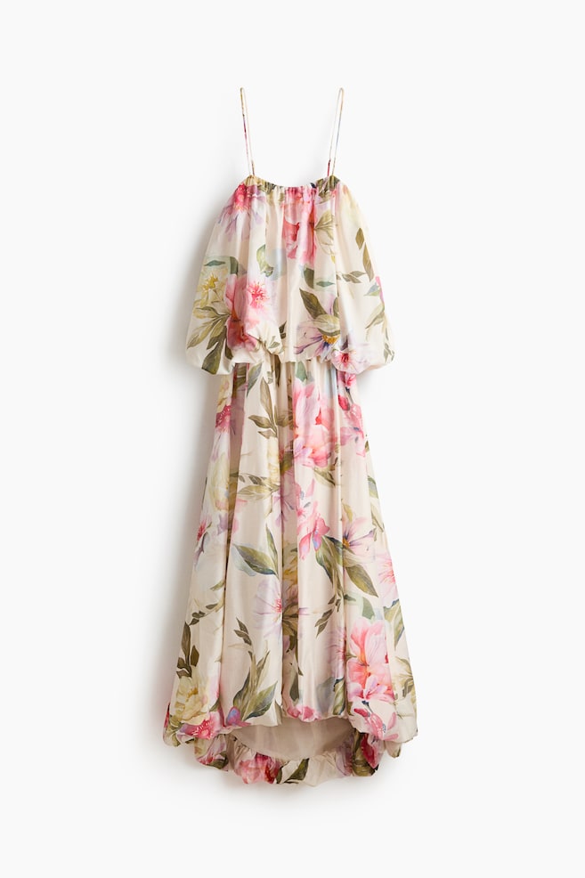 Bubble-Hem Strappy Dress - Cream/floral - 1
