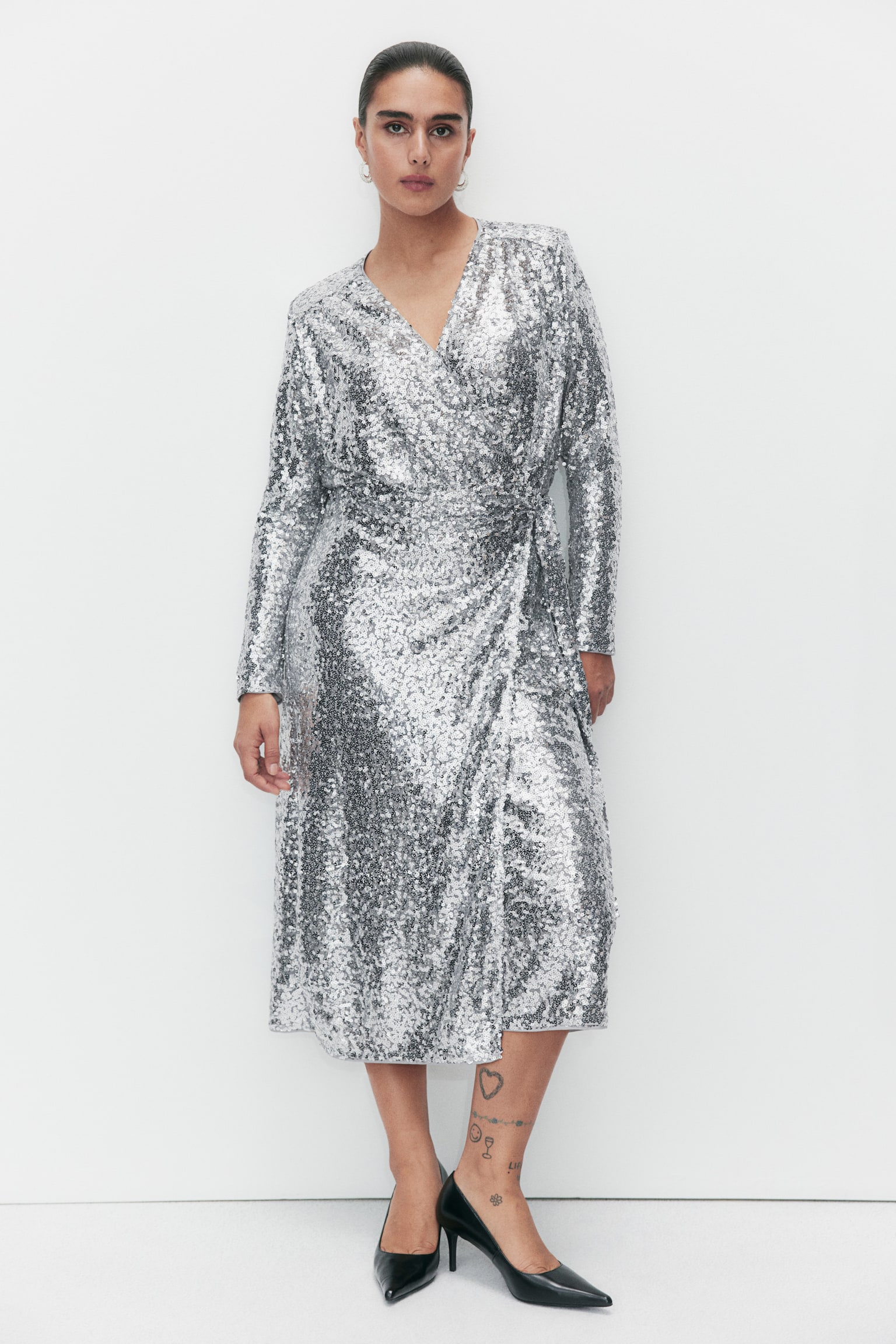 Sequined wrap dress - Silver-coloured/Black - 6