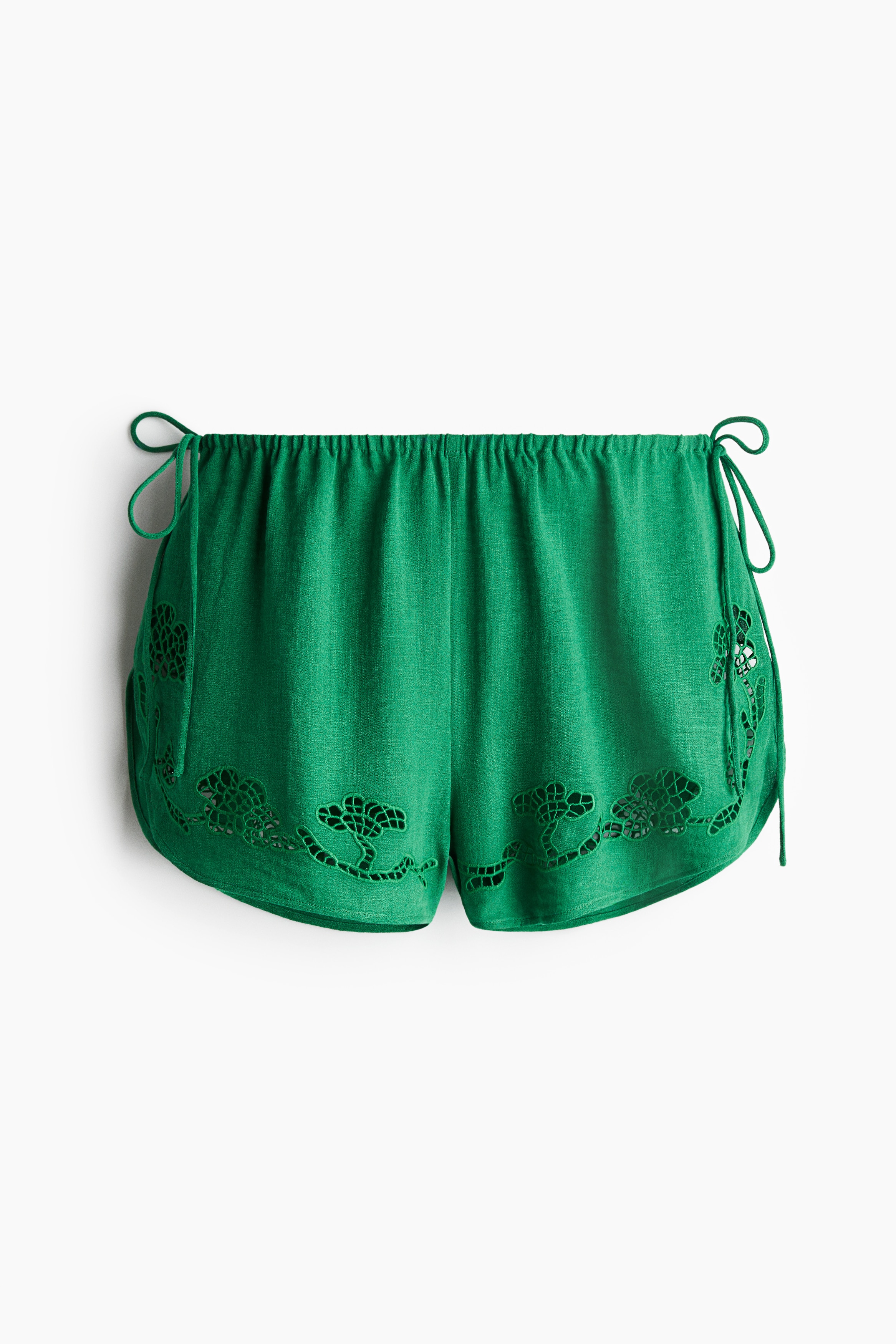 Strandshorts med broderie anglaise - Grön/Ljusbeige