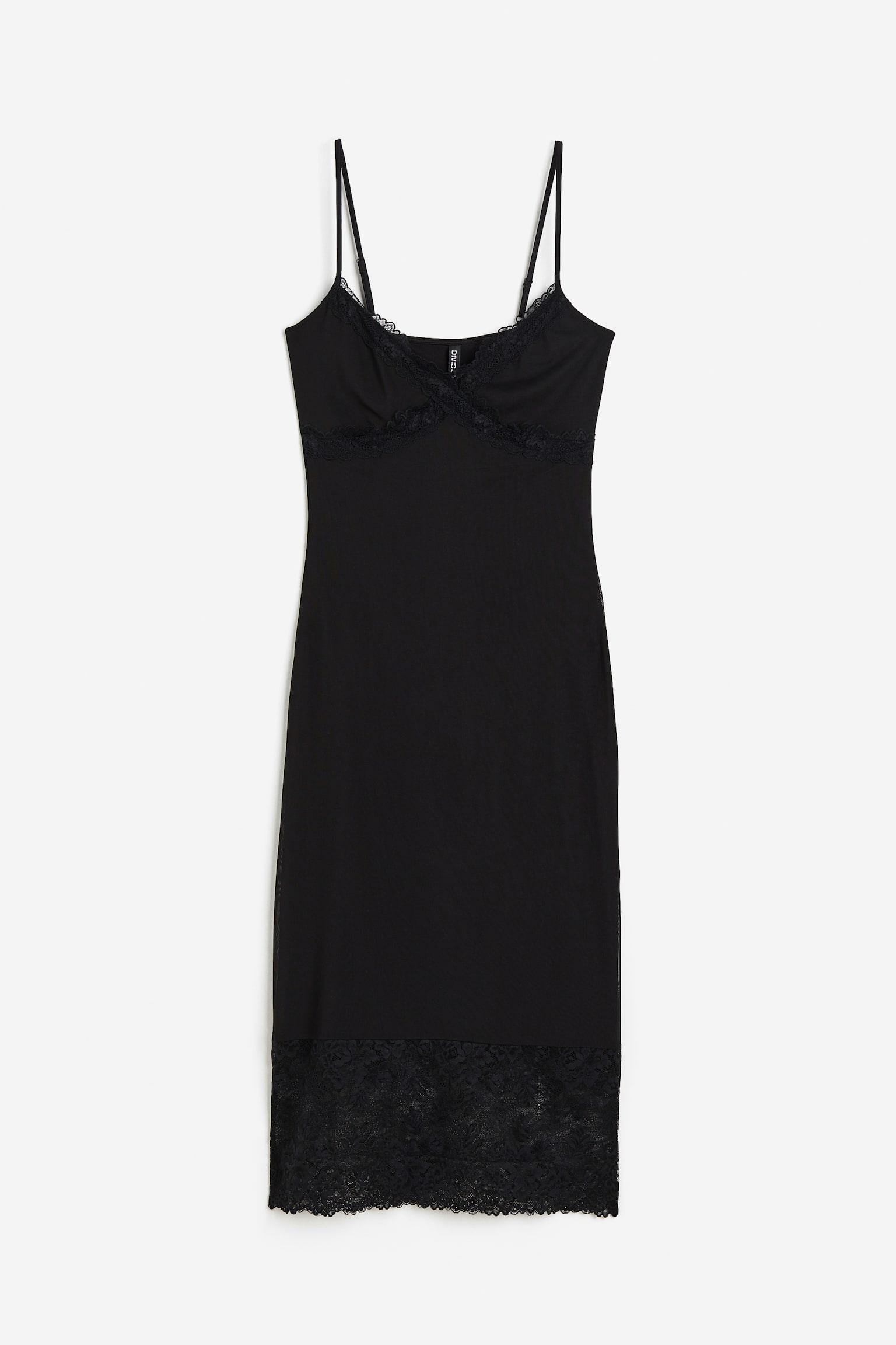 Lace Trim Mesh Dress - Black/Black/Floral - 1