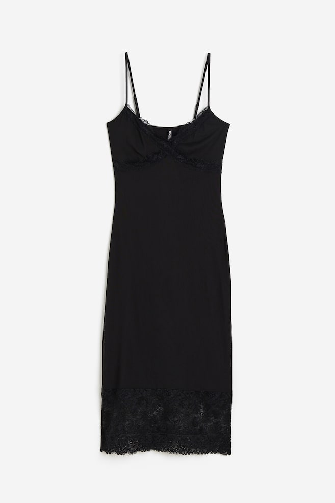 Lace-trimmed mesh dress - Black/Black/Floral - 2