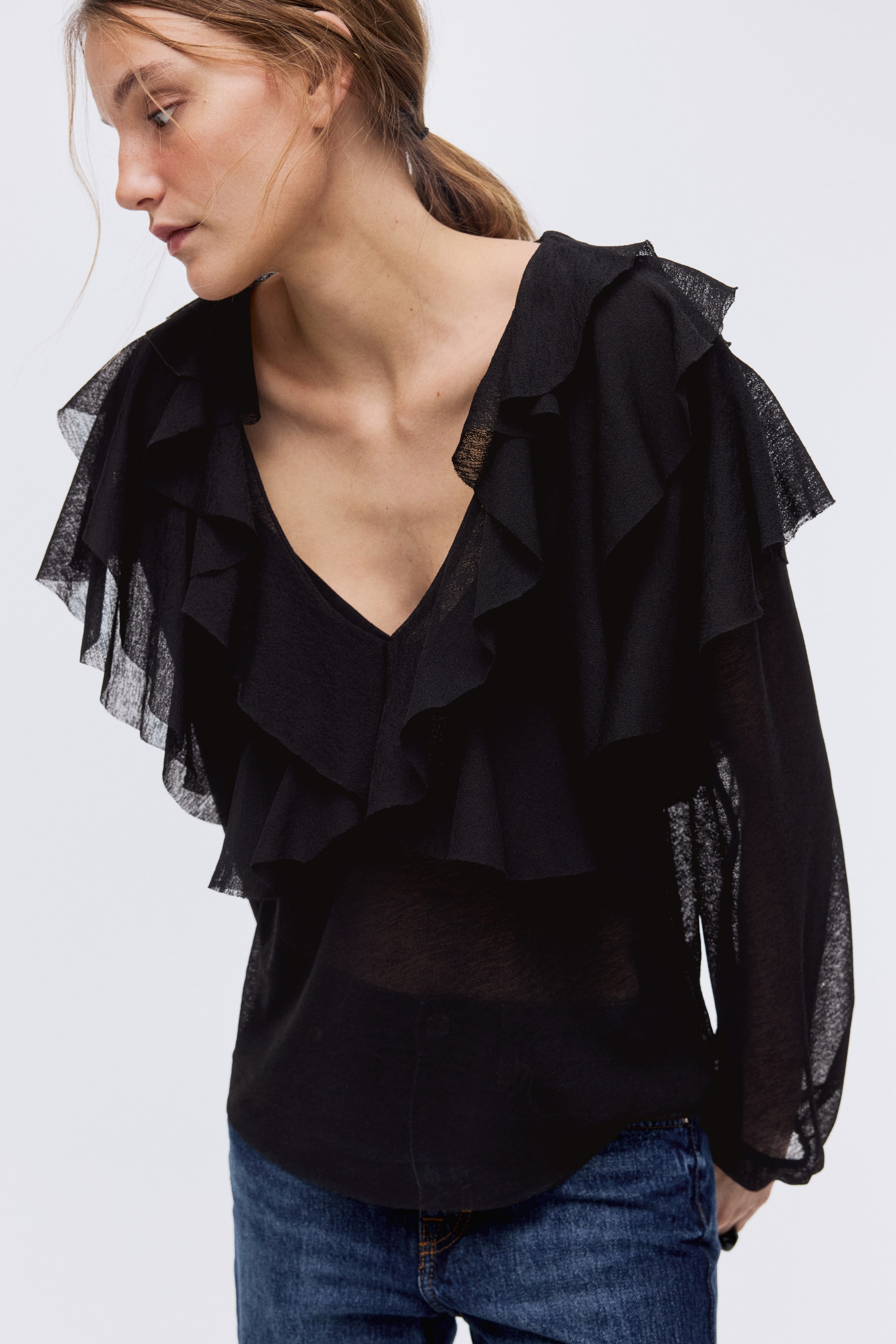 Προβολή μεγαλύτερης εικόνας: Μπλούζα με βολάν - Μαύρο - Ladies | H&M GR 3