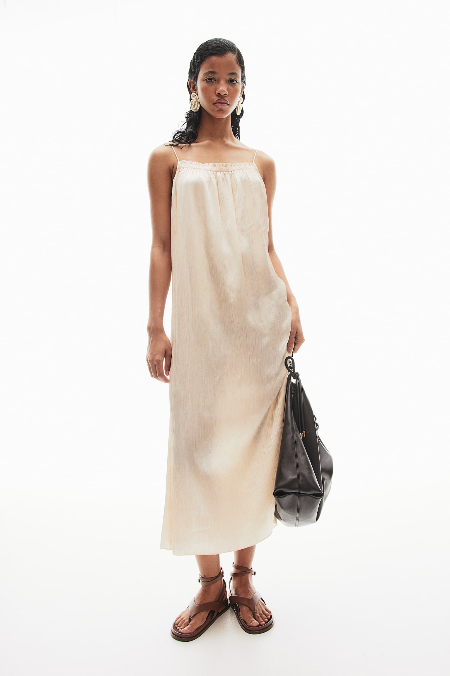 Satin slip dress - Cream/Orange/Black - 3