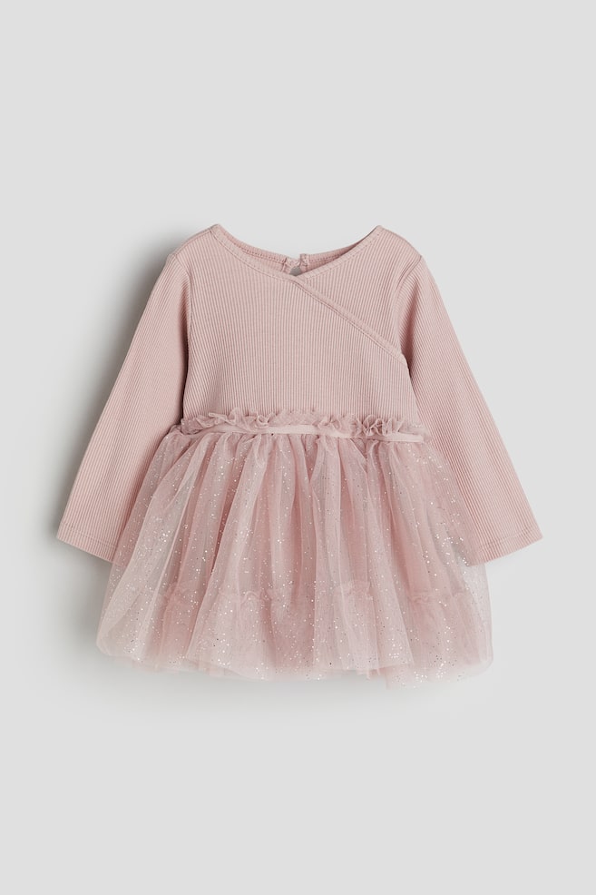 Tulle-skirt dress - Dusty pink/Cream/Spotted - 1