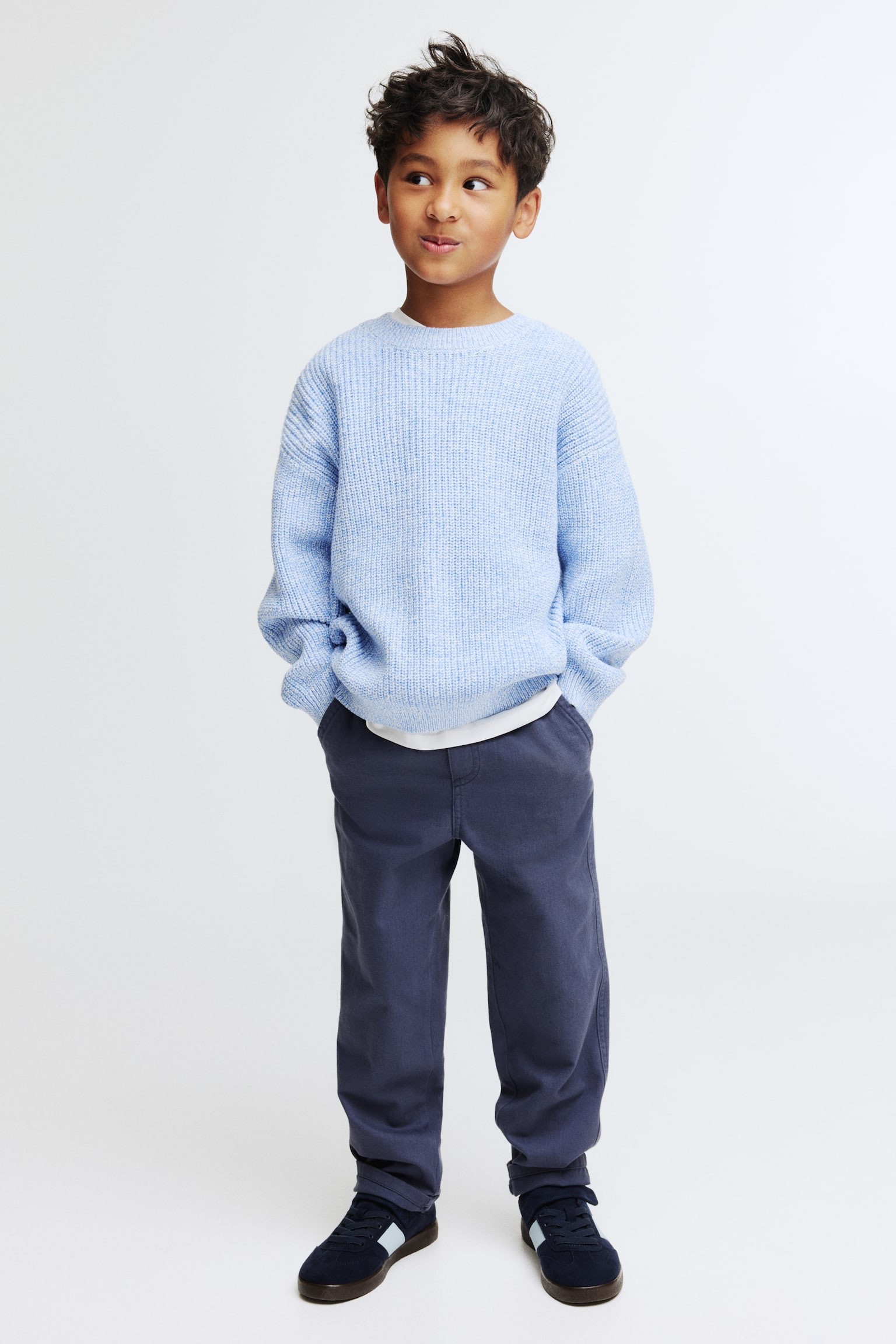 Patent-knit jumper - Light blue marl/Cream/Navy blue/Green marl - 4