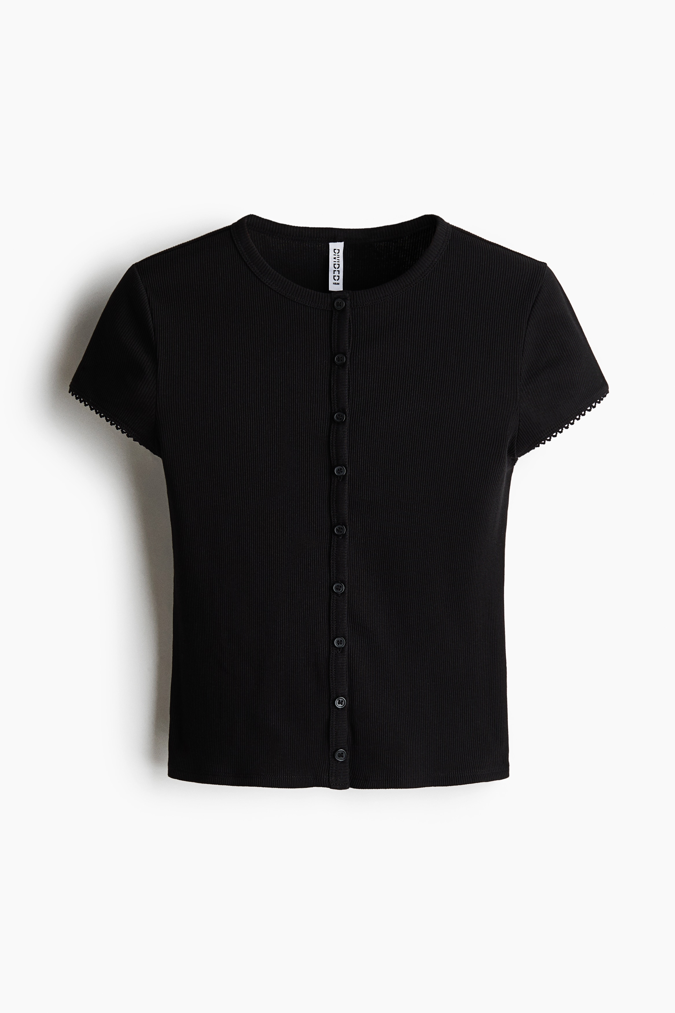 Top a costine con bottoni davanti - Nero/Bianco