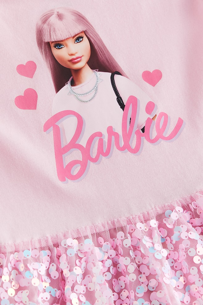 Sequin-skirt jersey dress - Light pink/Barbie - 2