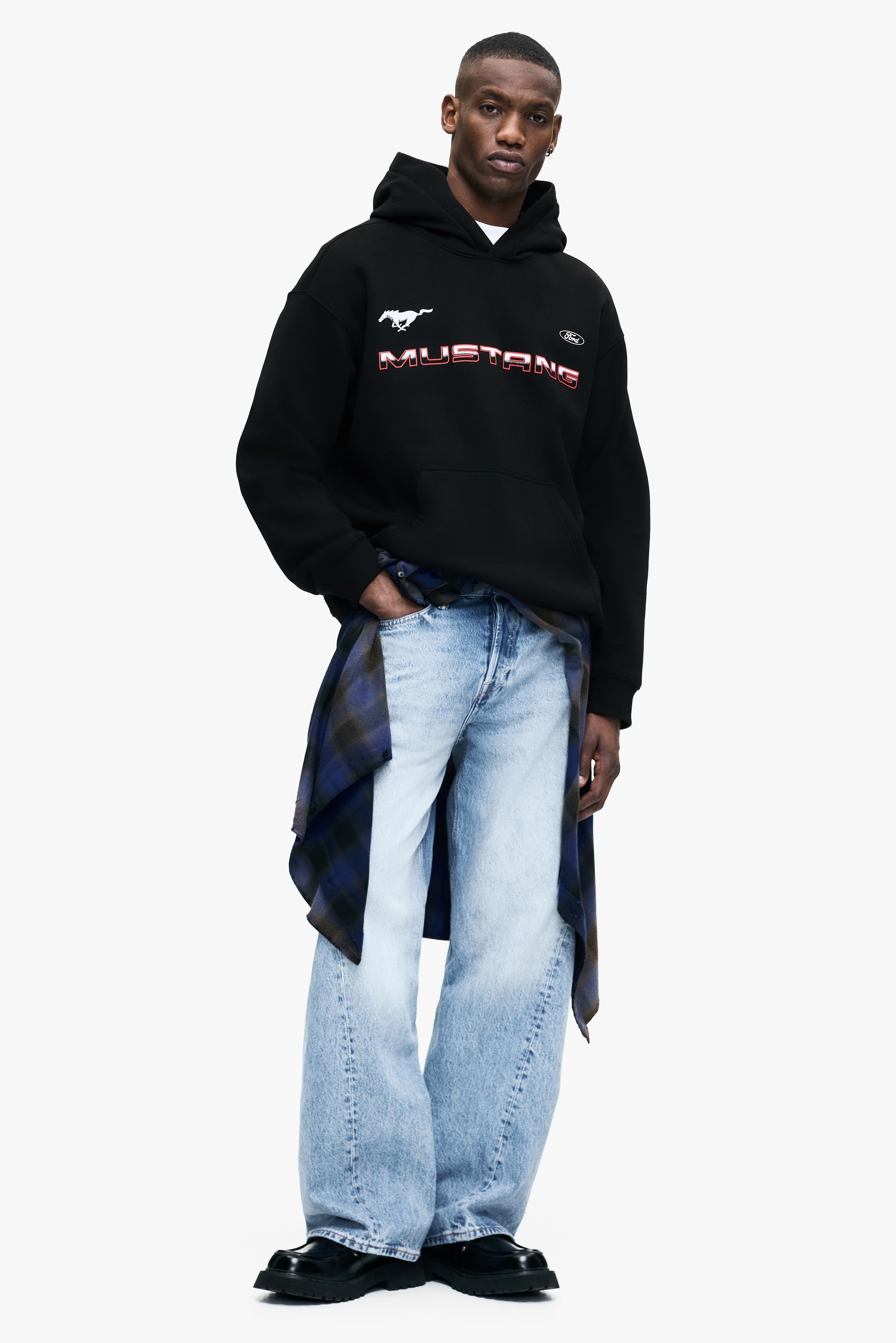 Men - Black/Ford Loose Fit Hoodie - Size: S  - H&M