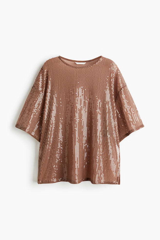 Oversized sequined top - Brown/Black - 1