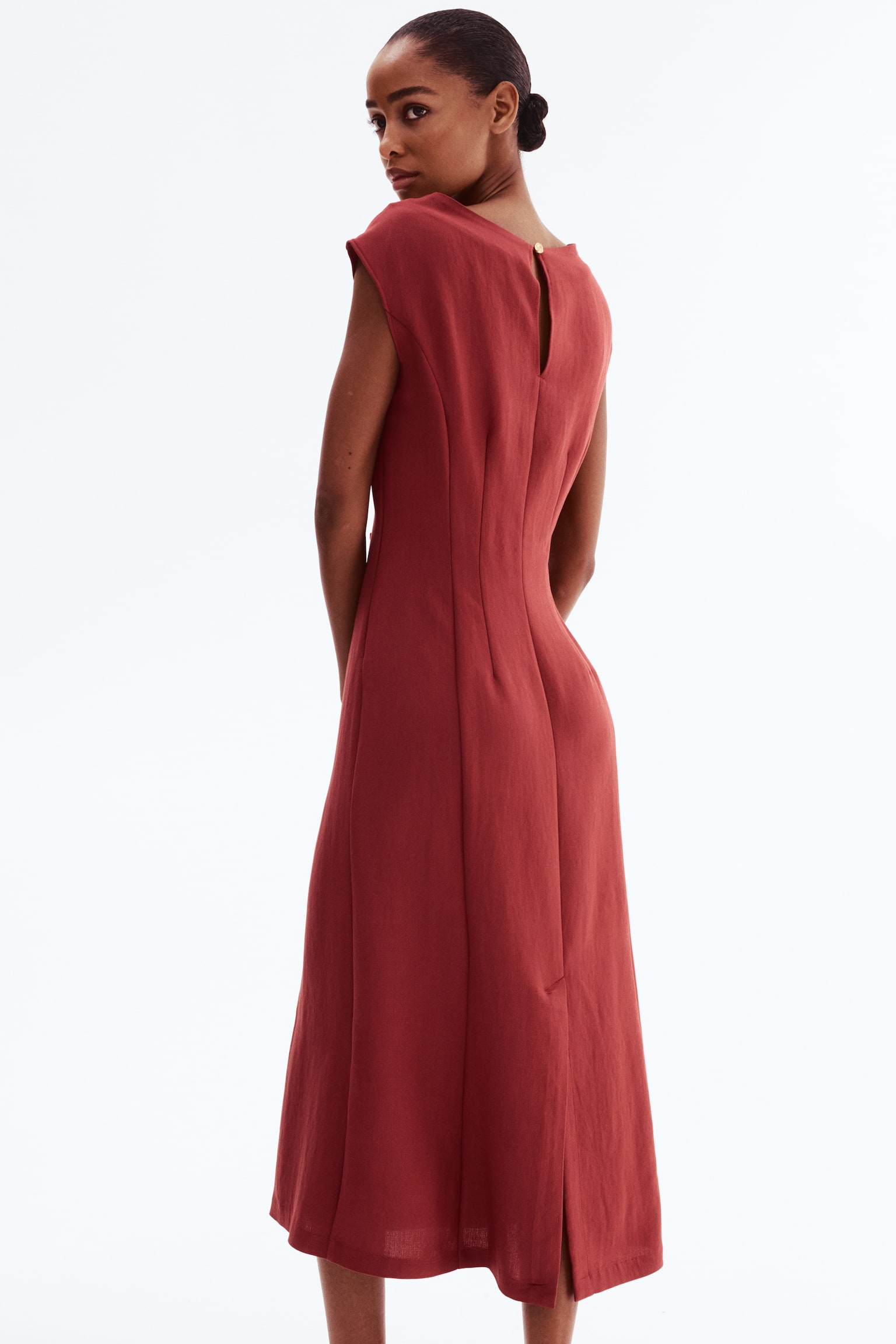 Waisted sleeveless dress - Dark red/Dark khaki green - 8