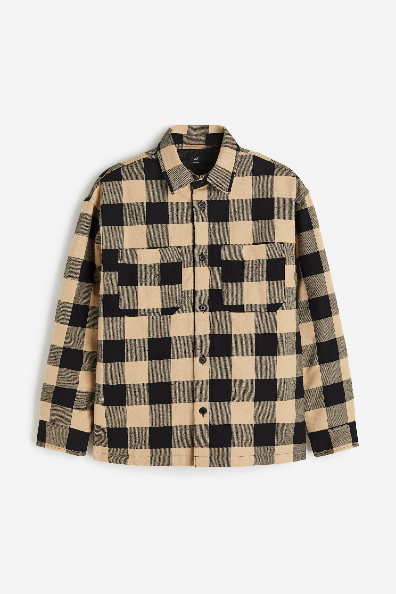 Loose Fit Padded Overshirt - Beige/Black check - 2